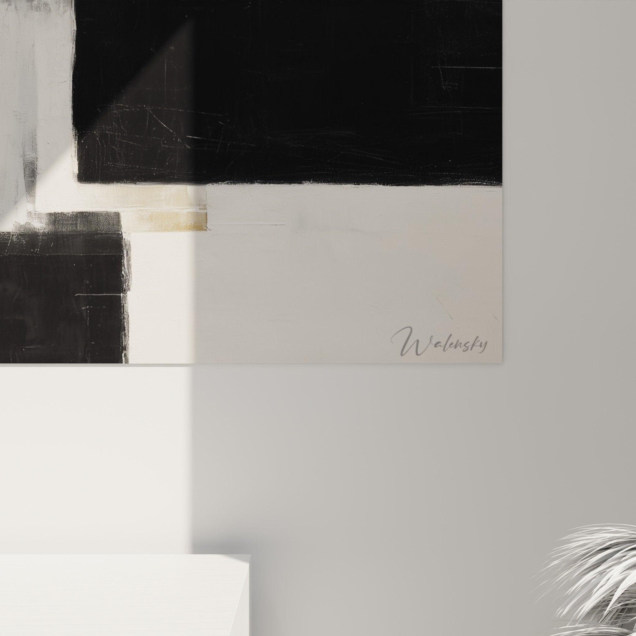 Overall view abstract black white gray painting balanced composition feng shui metal