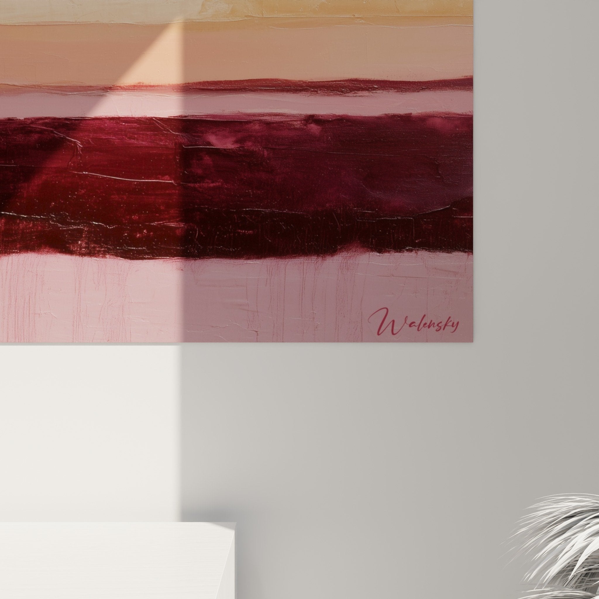 Vue ensemble tableau mural abstrait stratifie horizontal palette terrestre feng shui decoration
