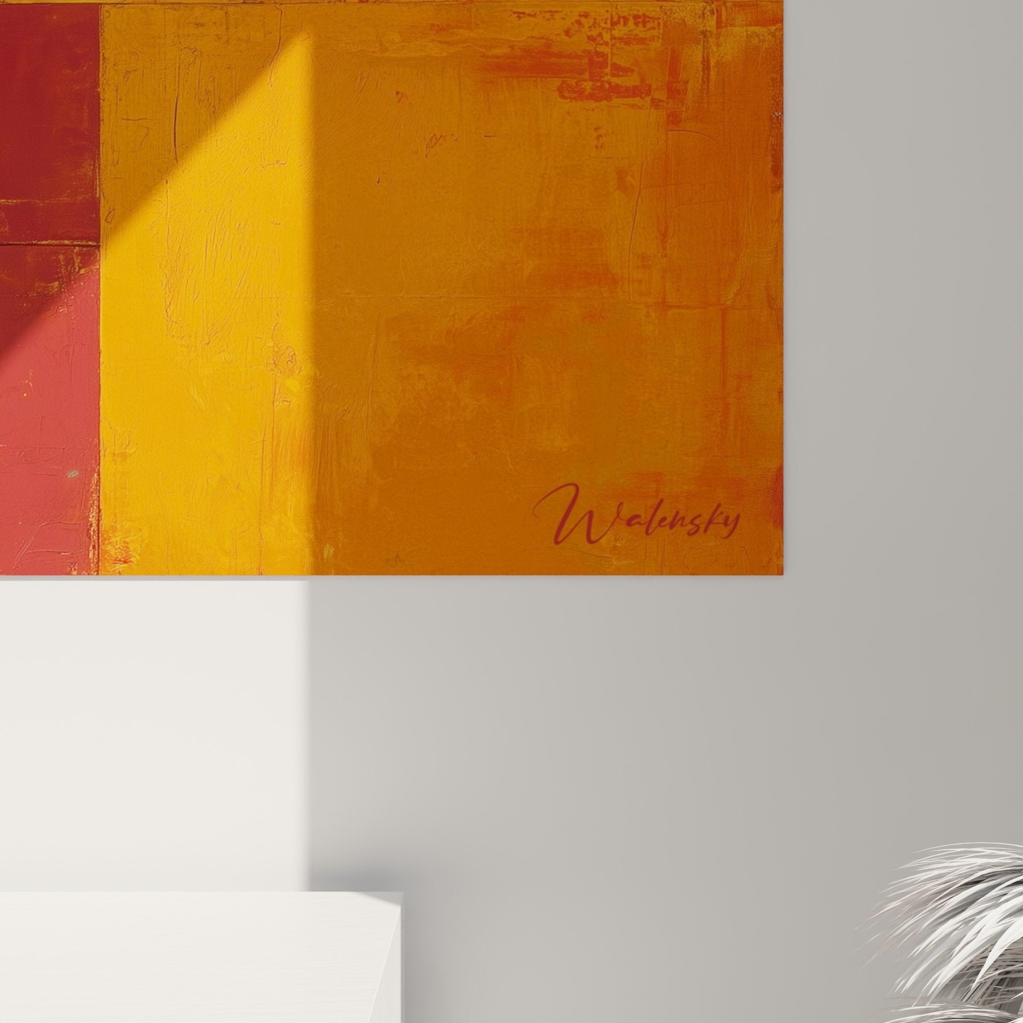 vue ensemble tableau abstrait rouge orange salon decoration feng shui sud feu