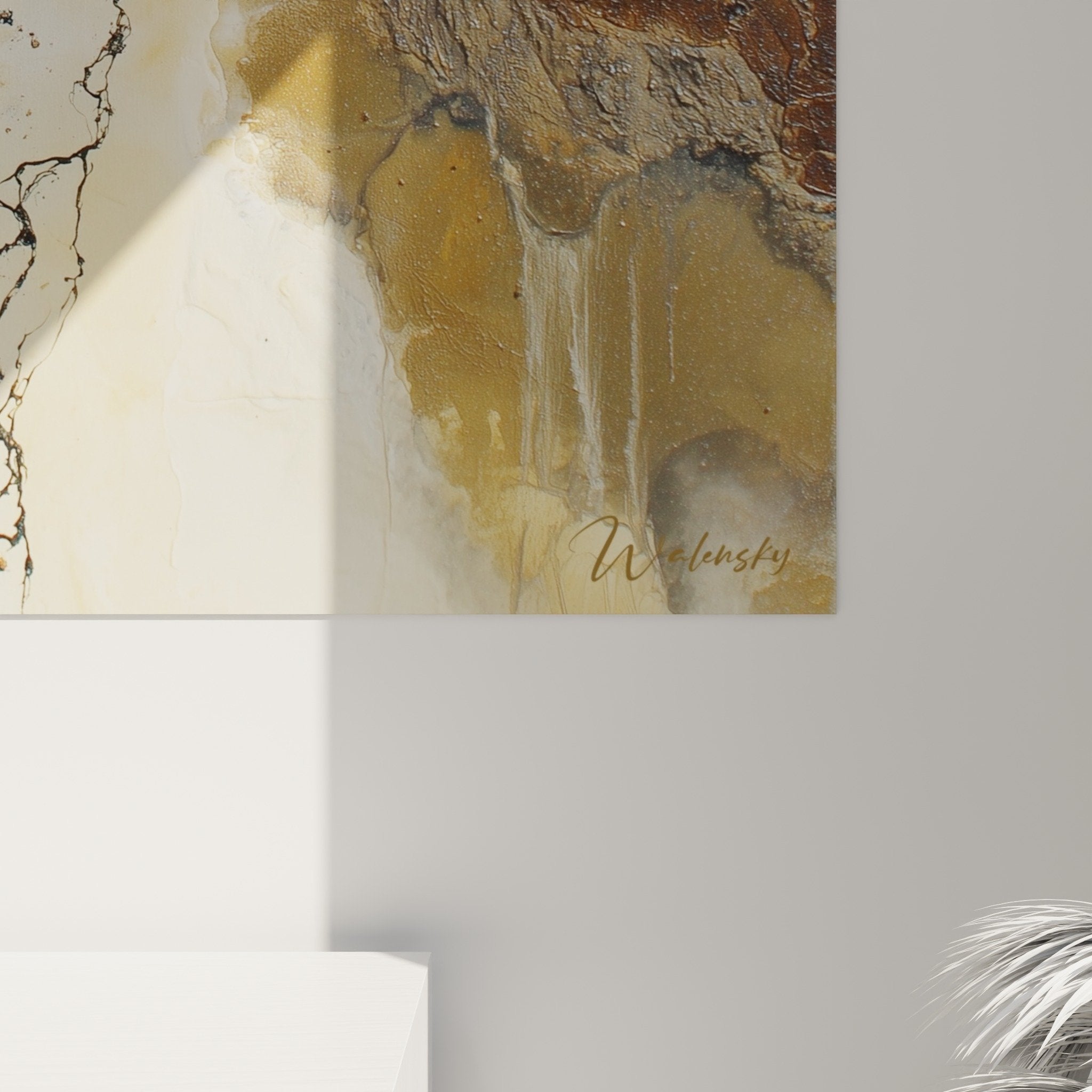 Abstract art canvas earthly flows living room feng shui earth center decor view
