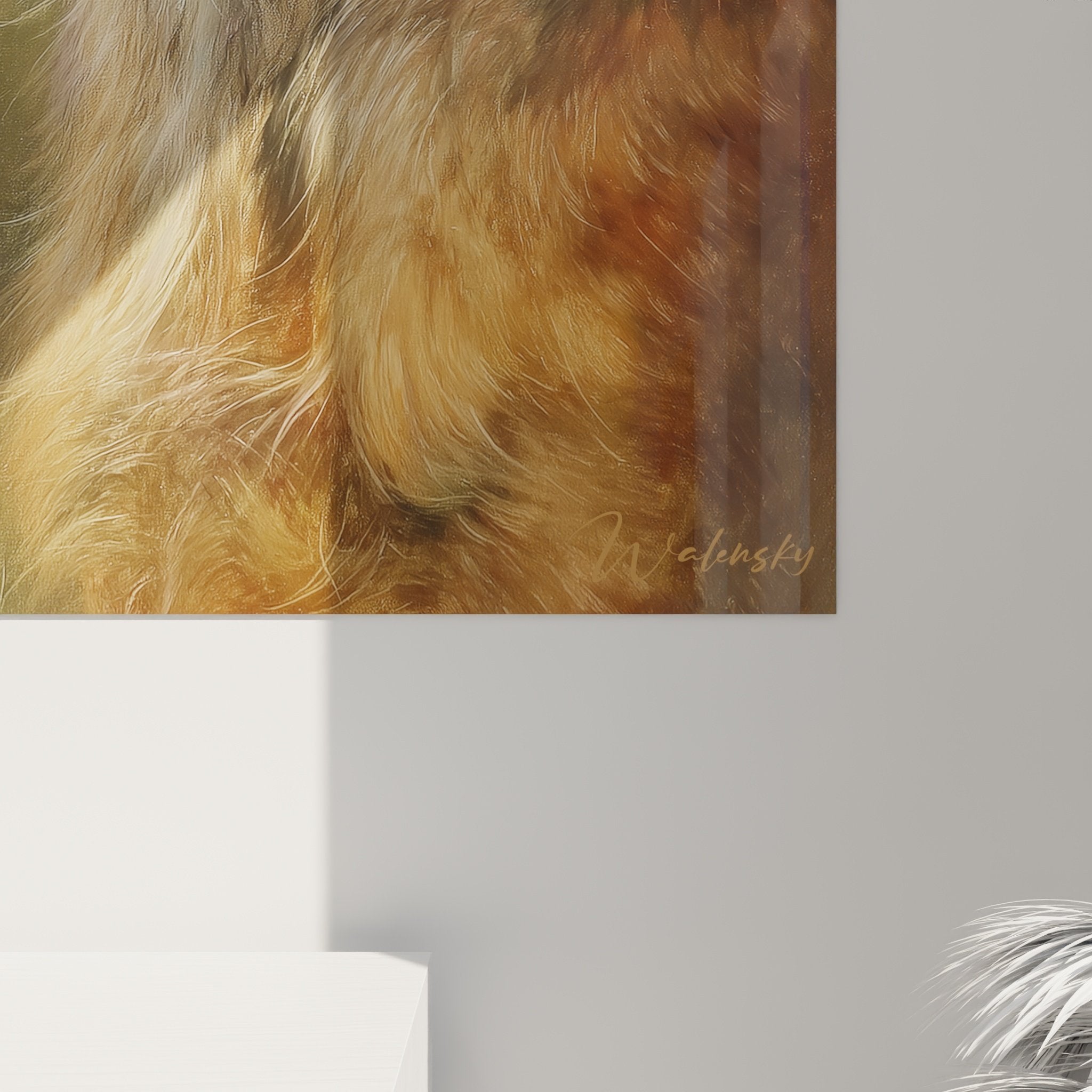 Vue ensemble tableau mural Airedale Terrier portrait chien decoration interieure tons naturels chauds