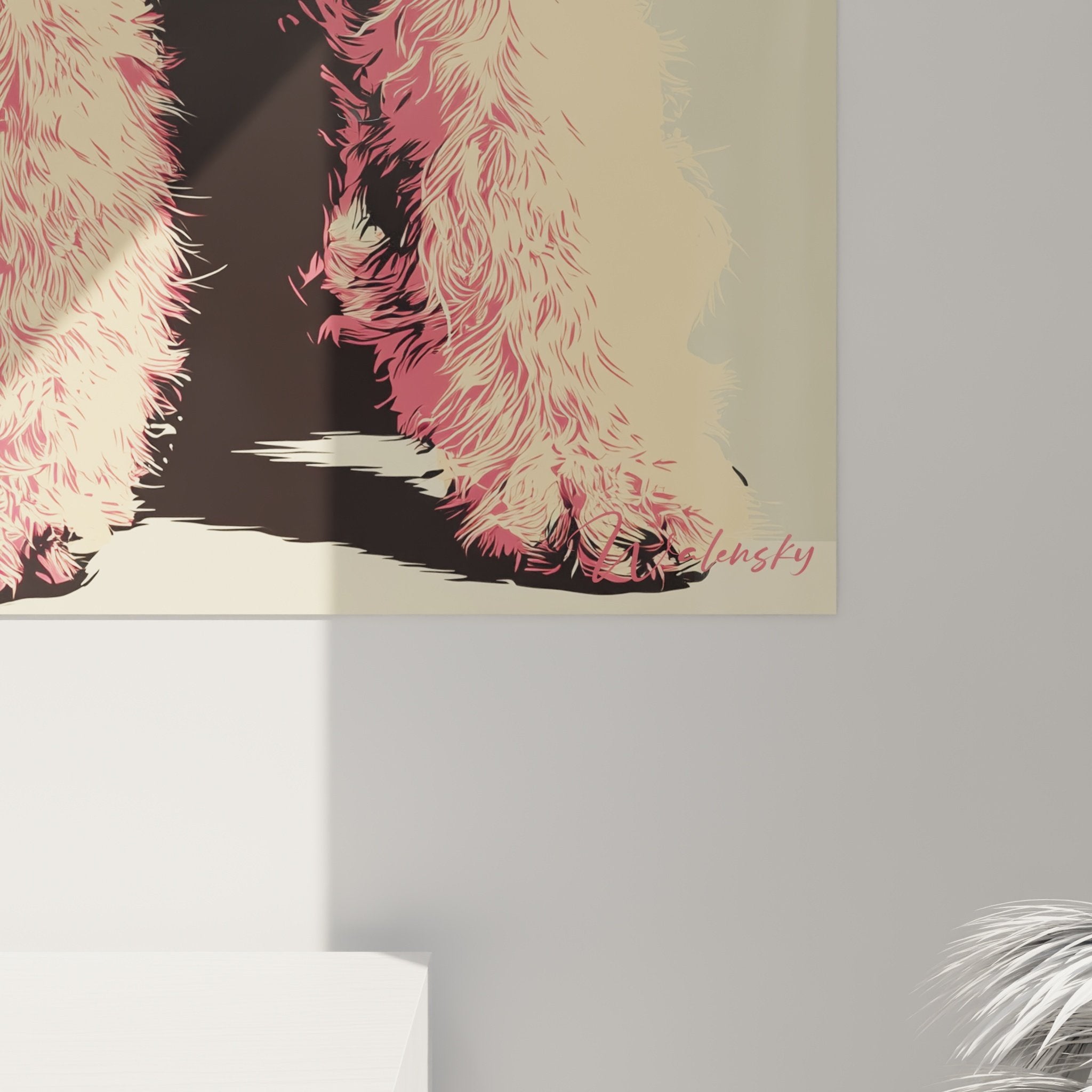 Übersicht des Wandbildes Airedale Terrier in einem zeitgenössischen Interieur mit sanften Tönen