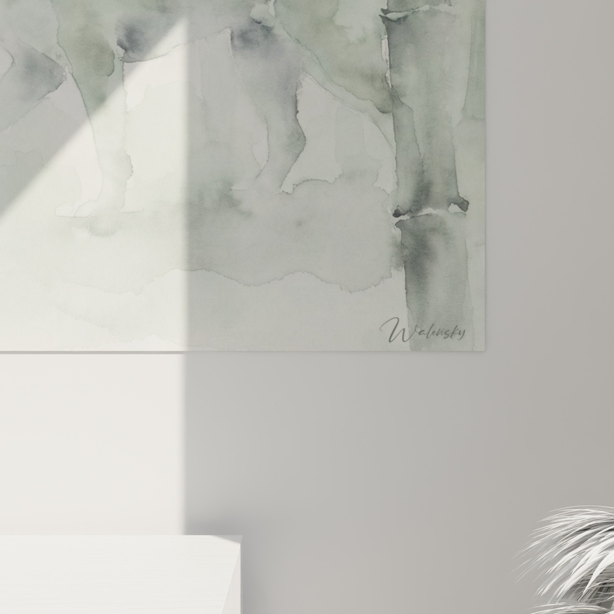 Vue ensemble tableau Akita Inu aquarelle verte bambous art mural japonais zen
