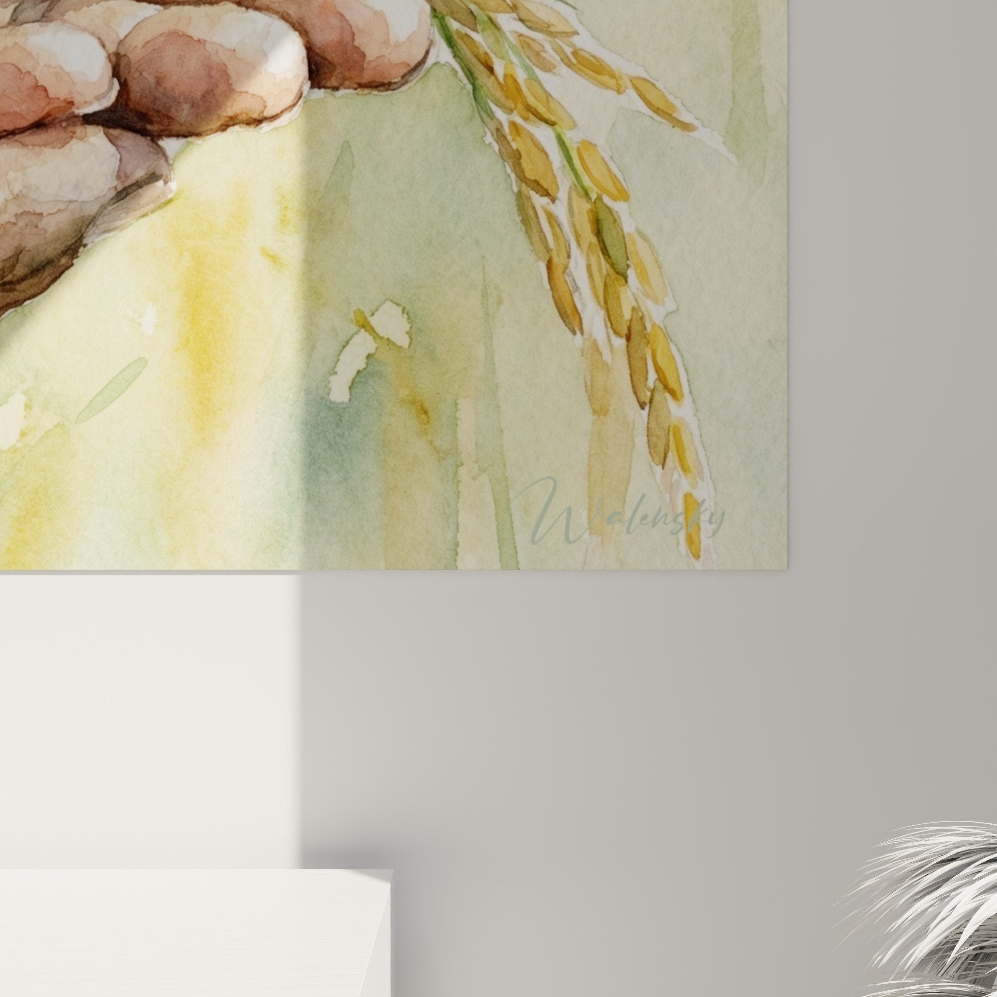 Vue ensemble tableau aquarelle agriculture traditionnelle mains épis riz décoration