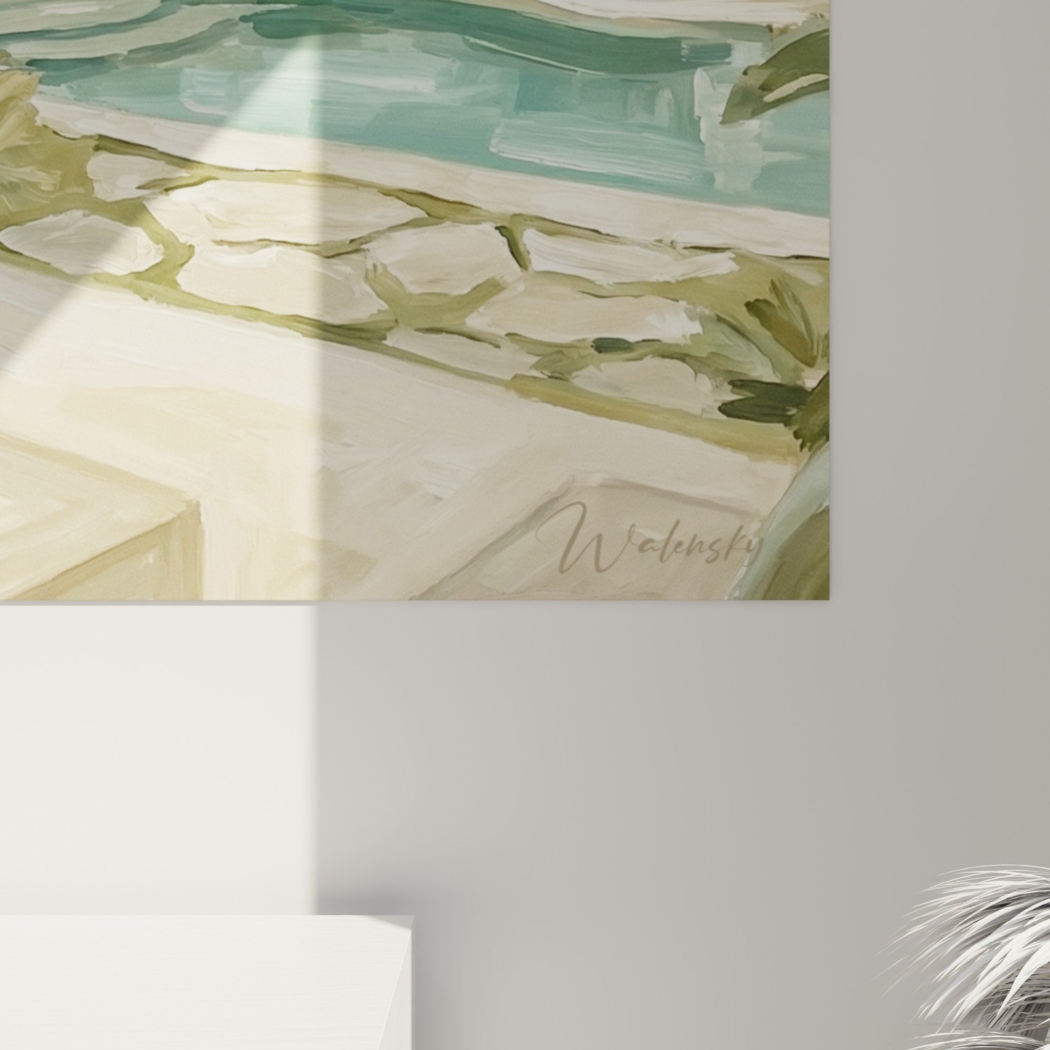 vue ensemble tableau architecture balinaise arches blanches salon decoration murale tropicale refuge zen