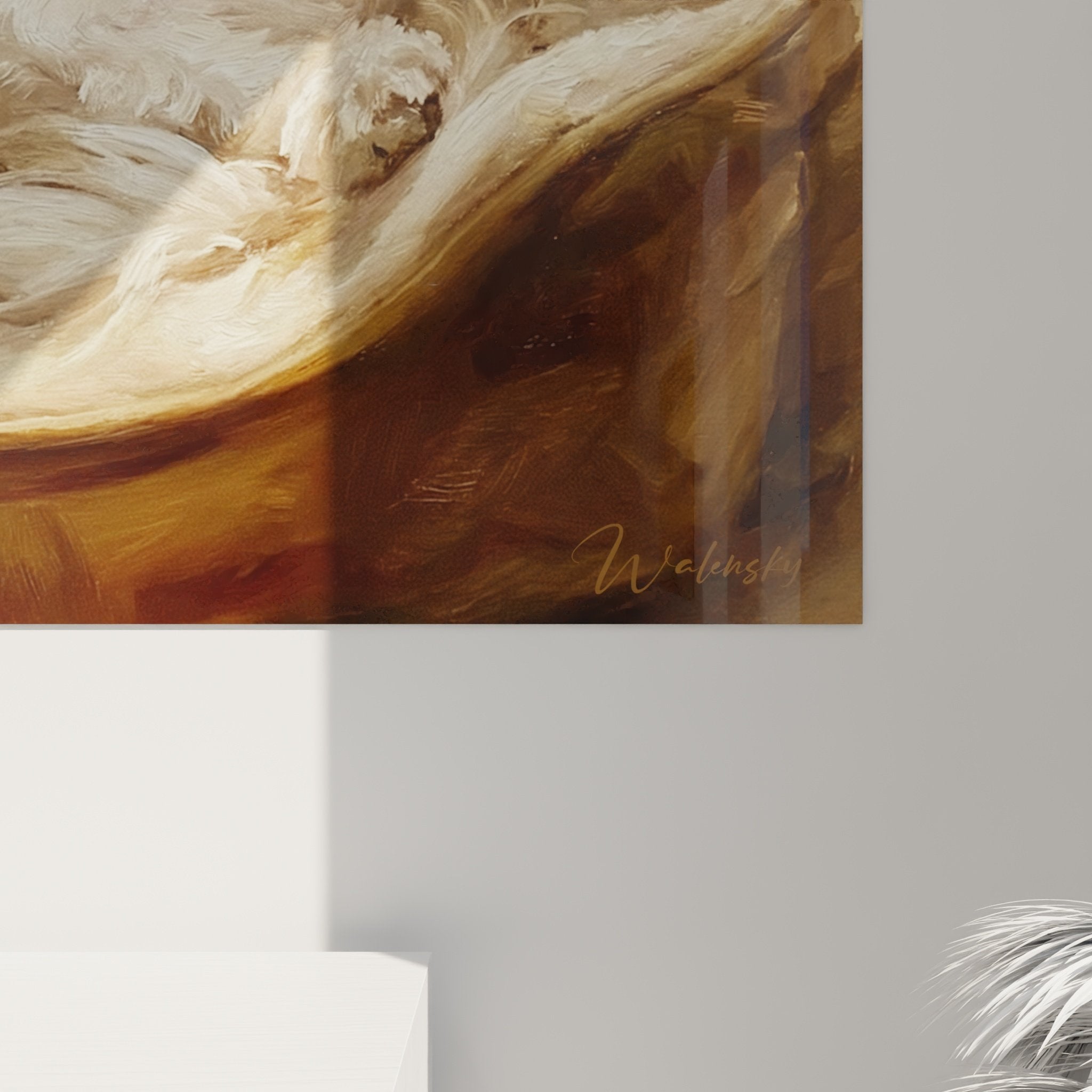 Vue ensemble tableau art animalier Bichon Maltais tons chauds décoration intérieur