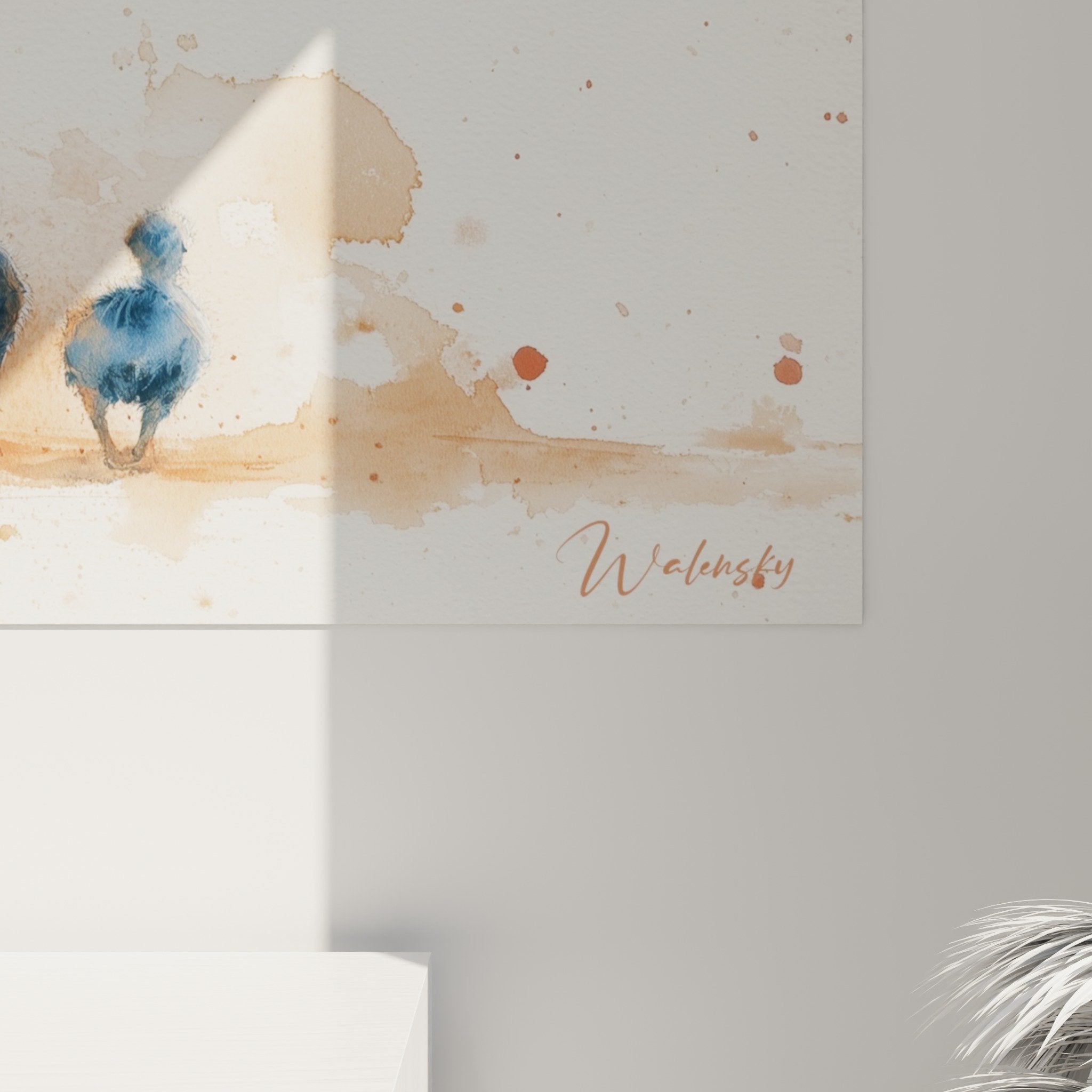 Vue ensemble tableau mural autruche famille decoration interieur style contemporain naturel