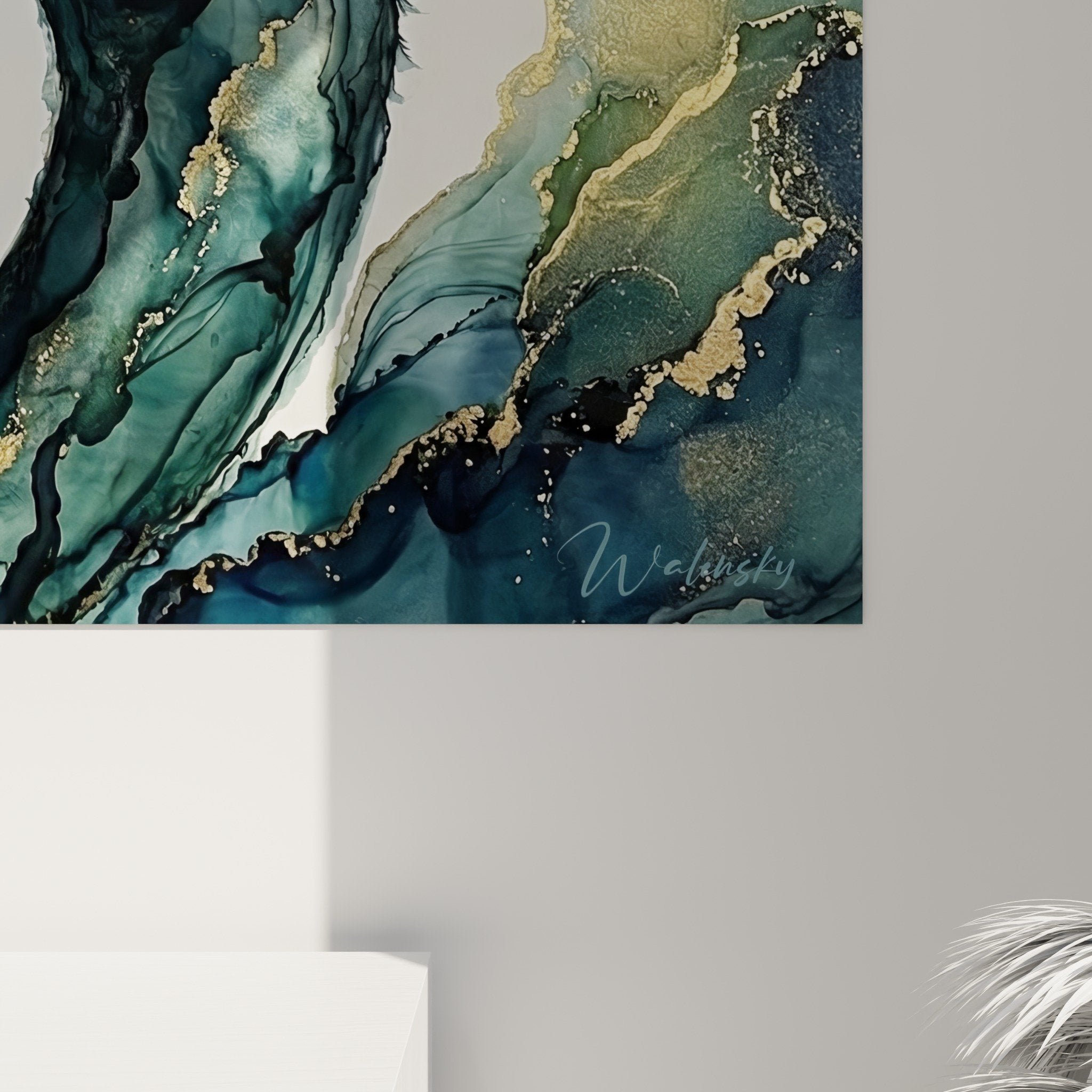 Vue ensemble tableau autruche moderne fluides colorés décoration murale contemporaine