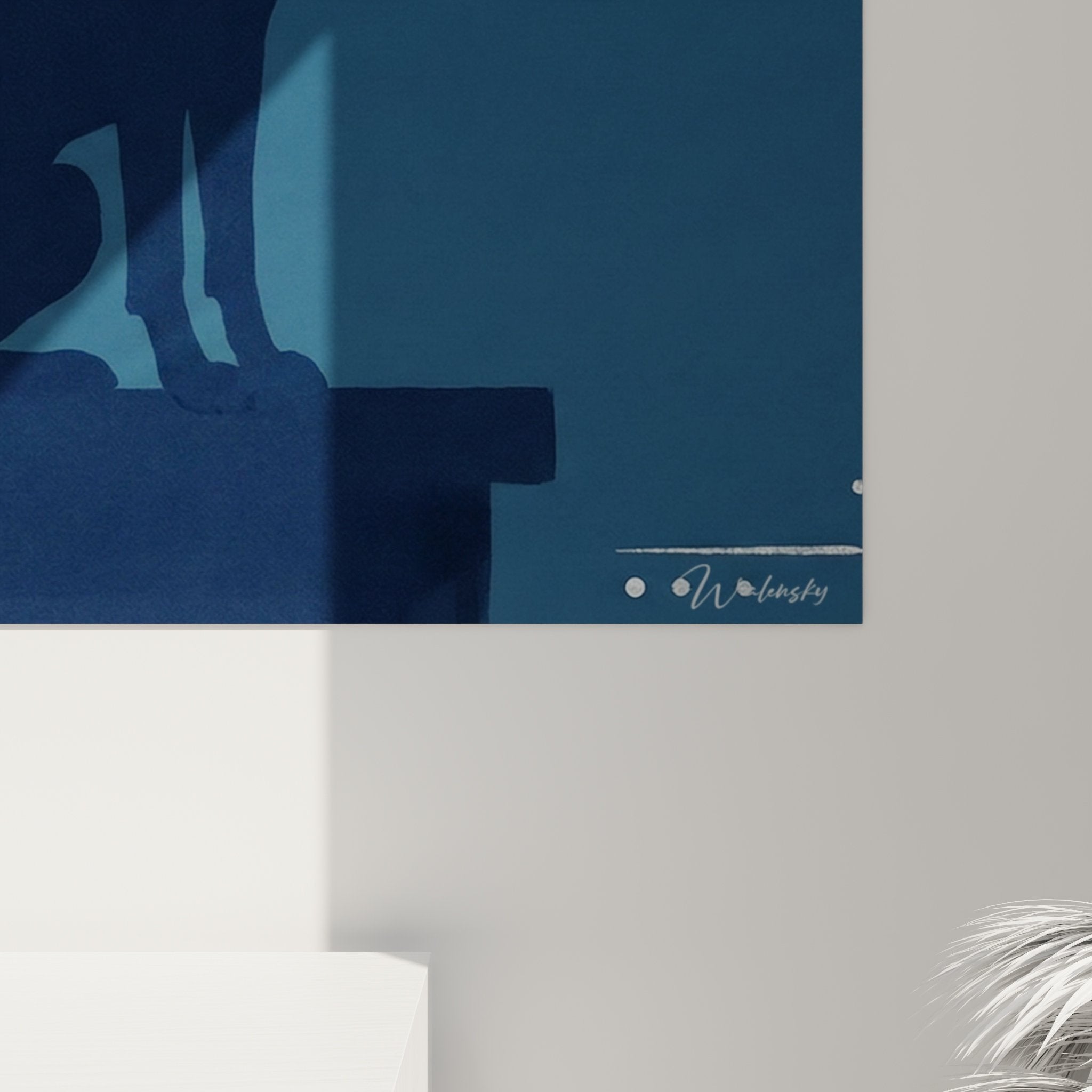 Full view Basenji nocturnal painting blue moon modern interior decoration contemporary wall art