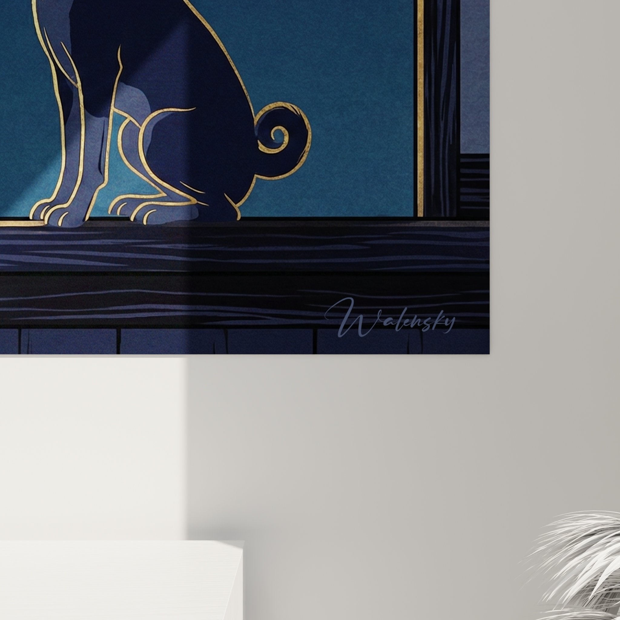 basenji wall art night starry sky golden moon Japanese-inspired interior decoration