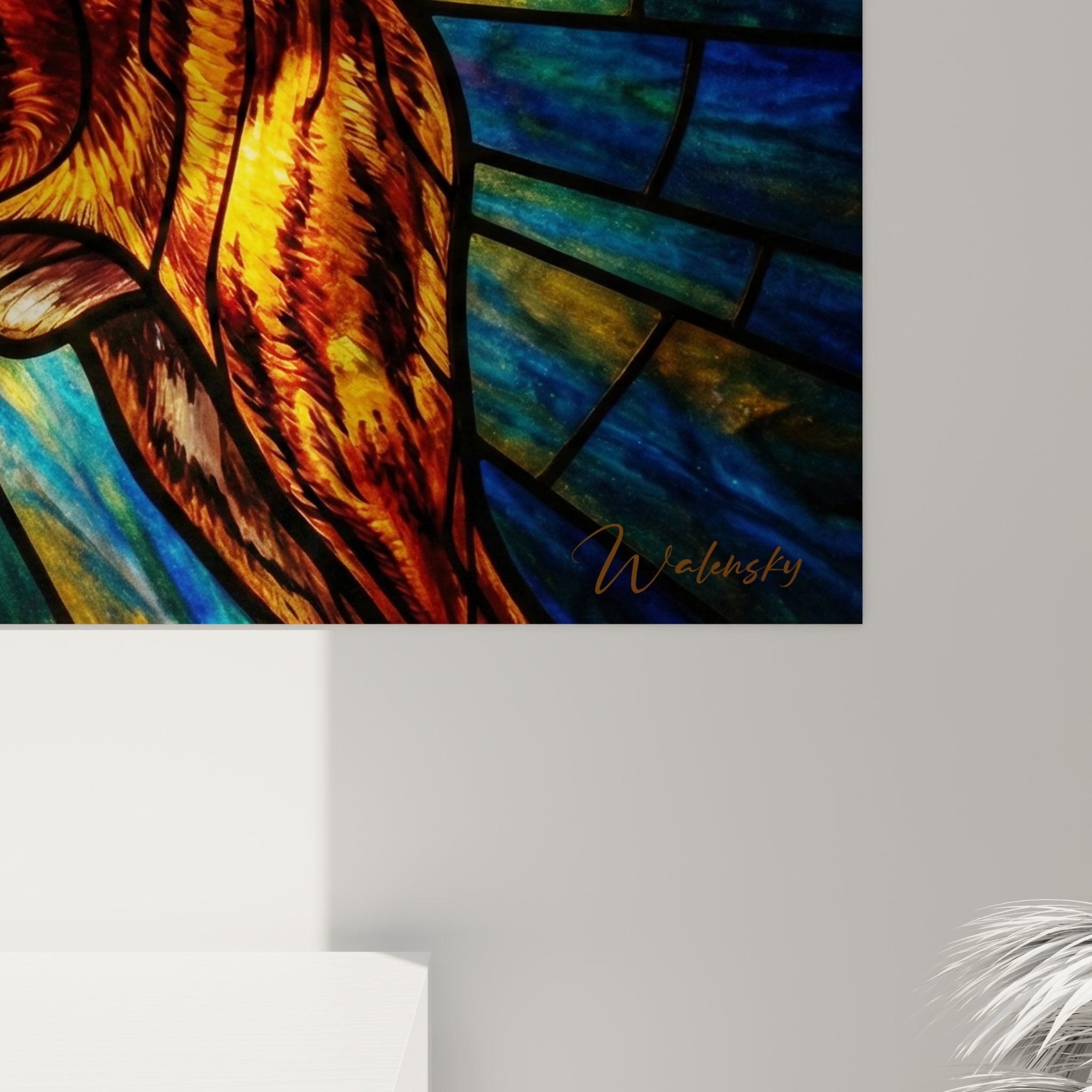 Basenji wall art stained glass radiating interior decoration modern colorful canine artwork