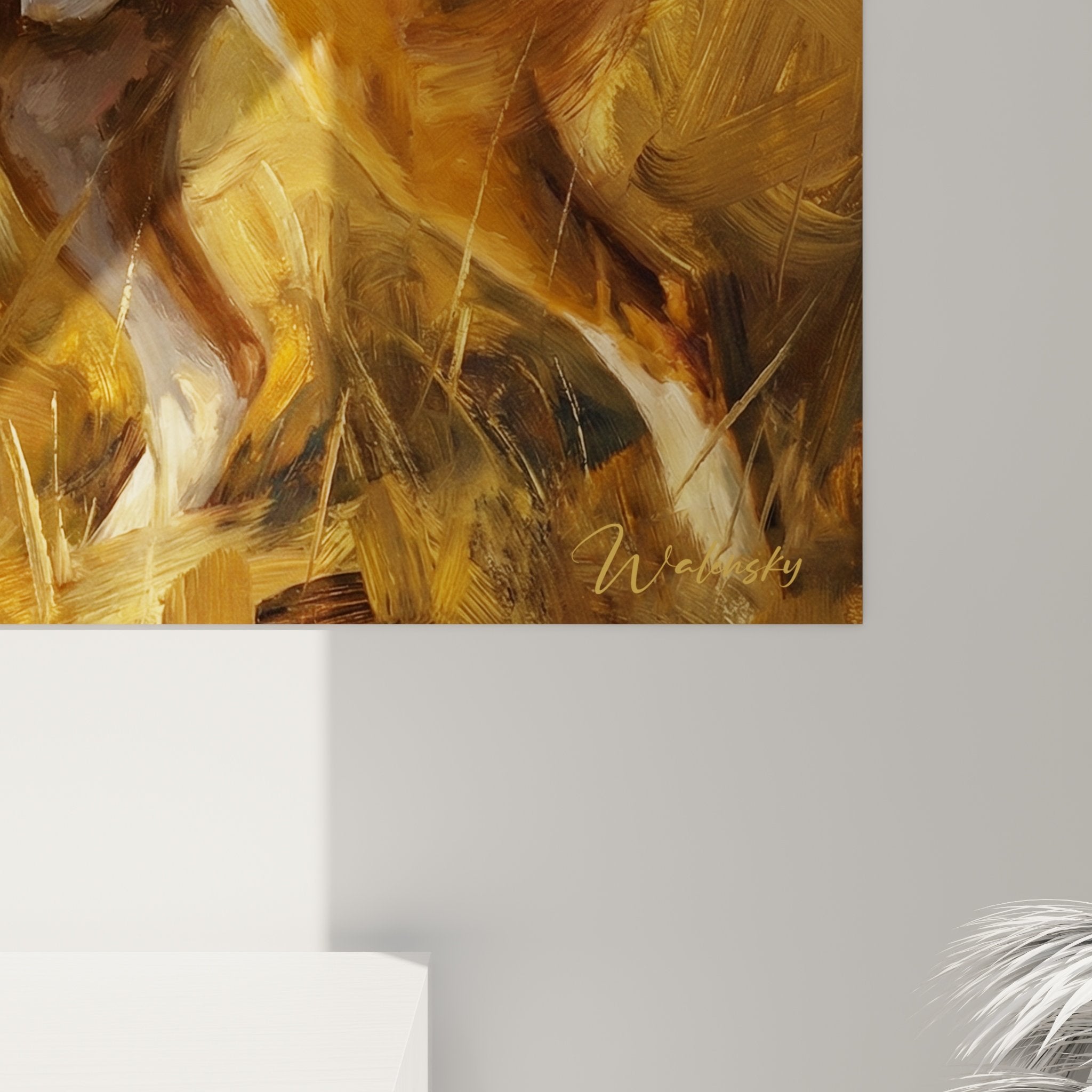 Full view Basenji jumping wall art contemporary decoration elegant dog movement