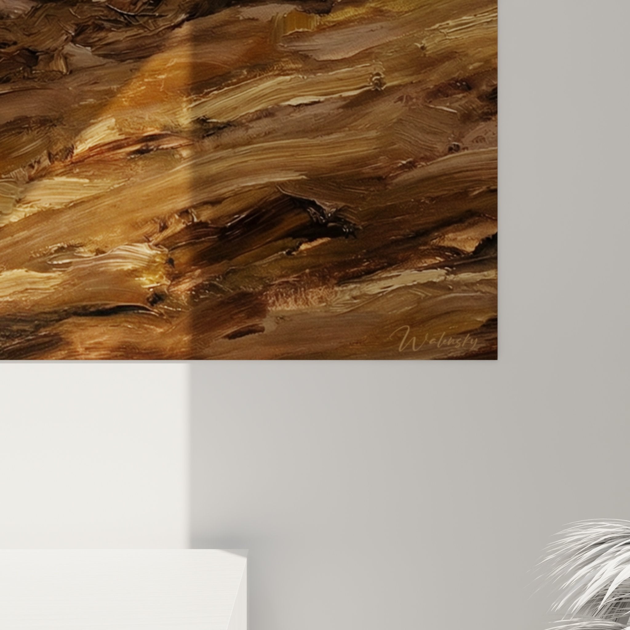 Full view Basset Hound wall art living room canine artwork natural brown tones