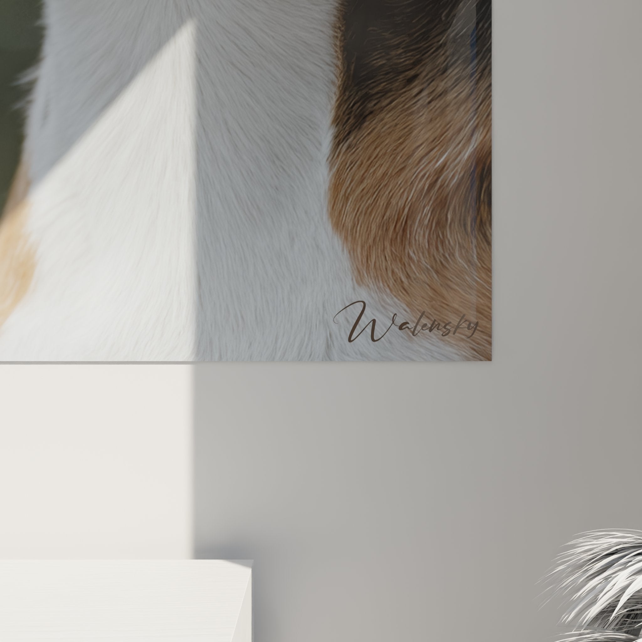 Vue ensemble tableau beagle portrait mural decoration interieur style contemporain chaleureux