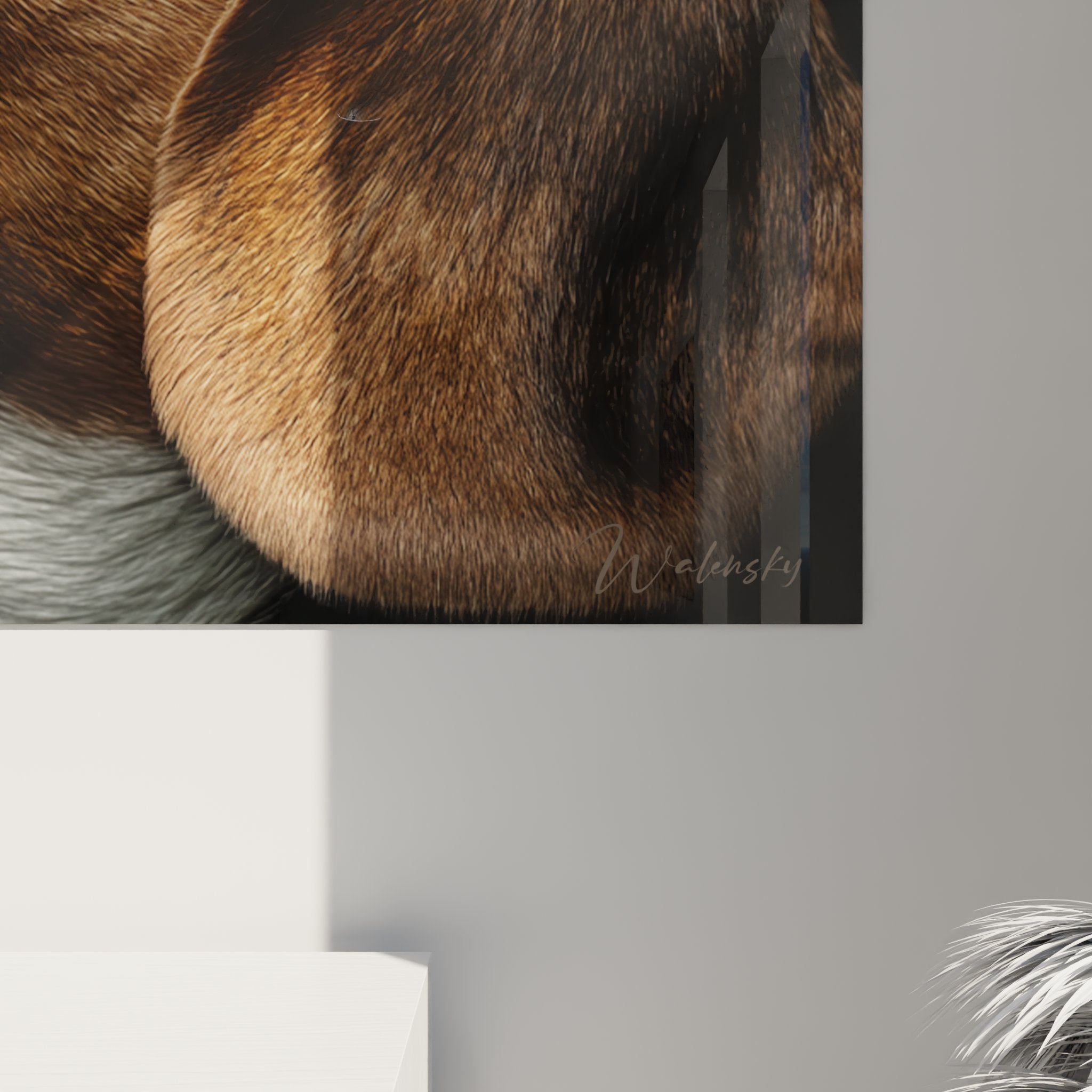 Gesamtansicht Beagle-Porträt Wandbild Inneneinrichtung ausdrucksstarker Blick