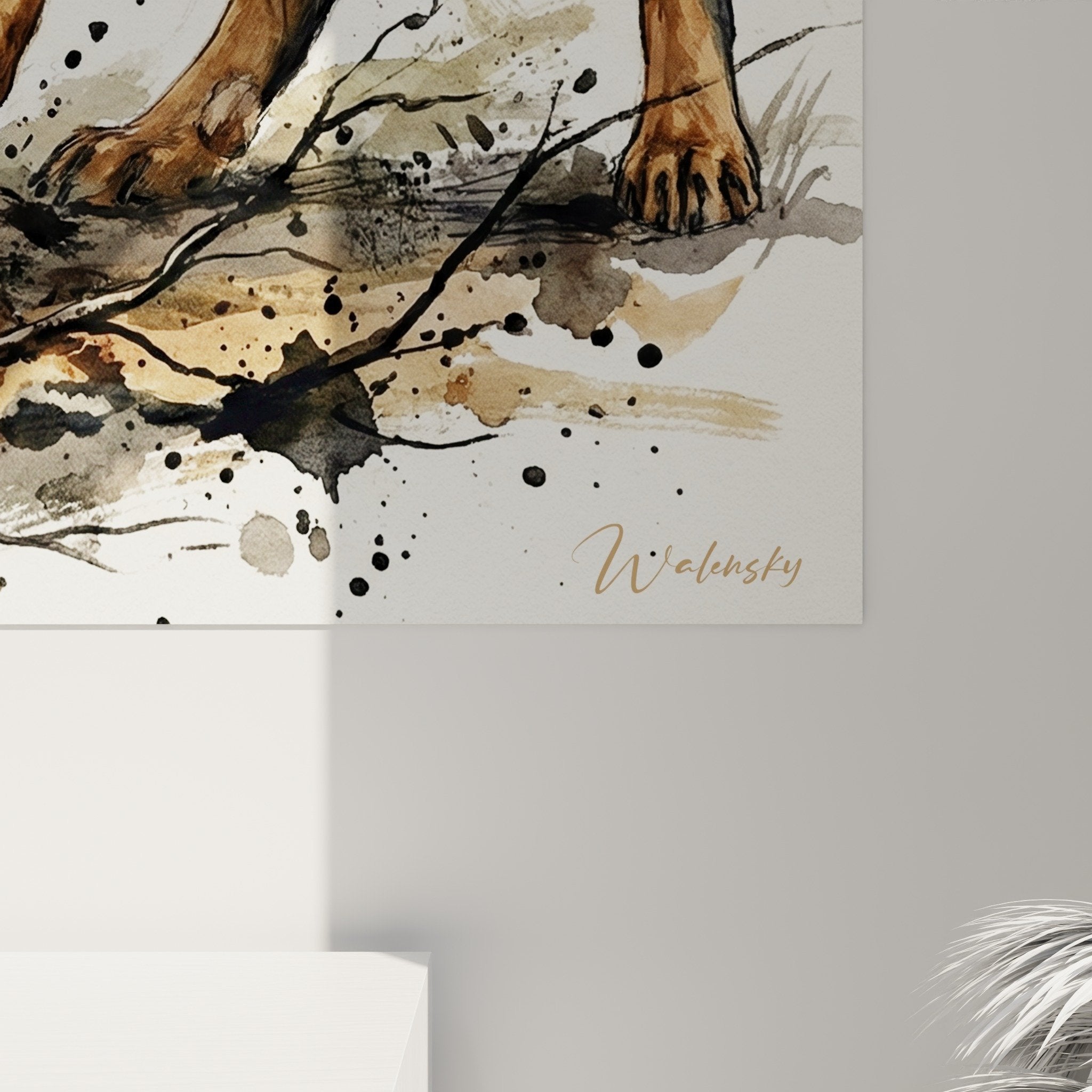 Overall view Beauceron action search painting wall art contemporary animal art decoration