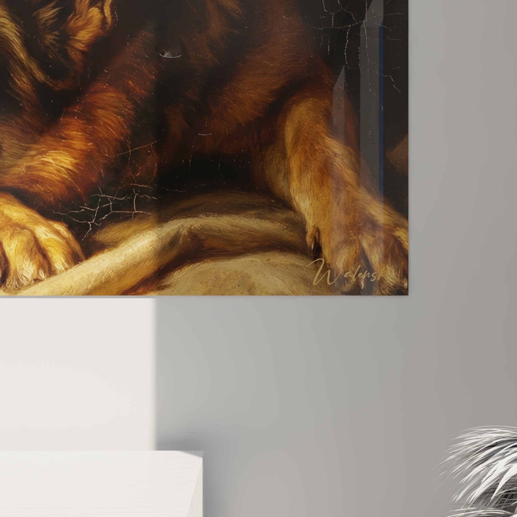 vue ensemble tableau berger allemand decoration interieur tons ocre bronze art mural chien