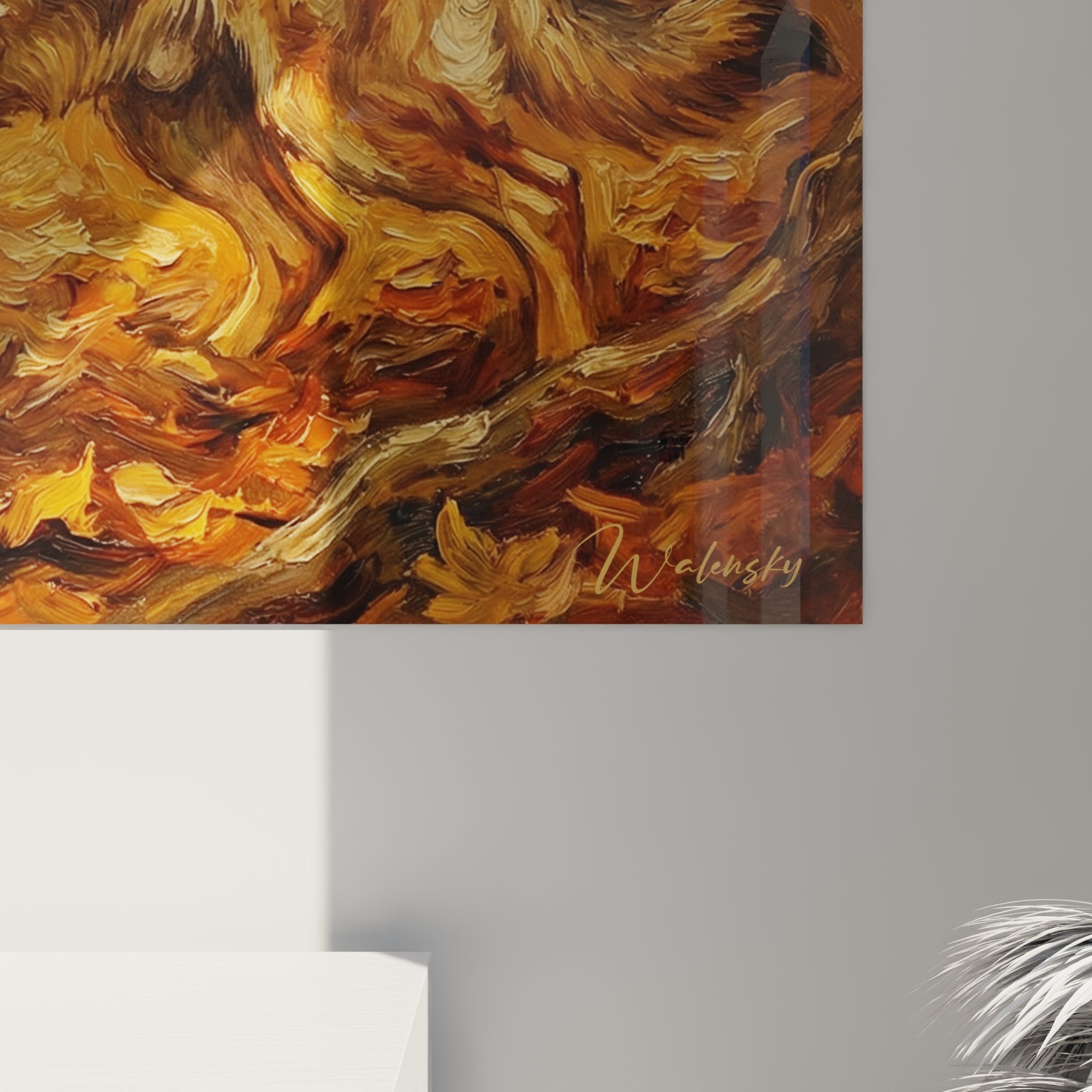 german shepherd painting living room wall decor autumn forest warm tones