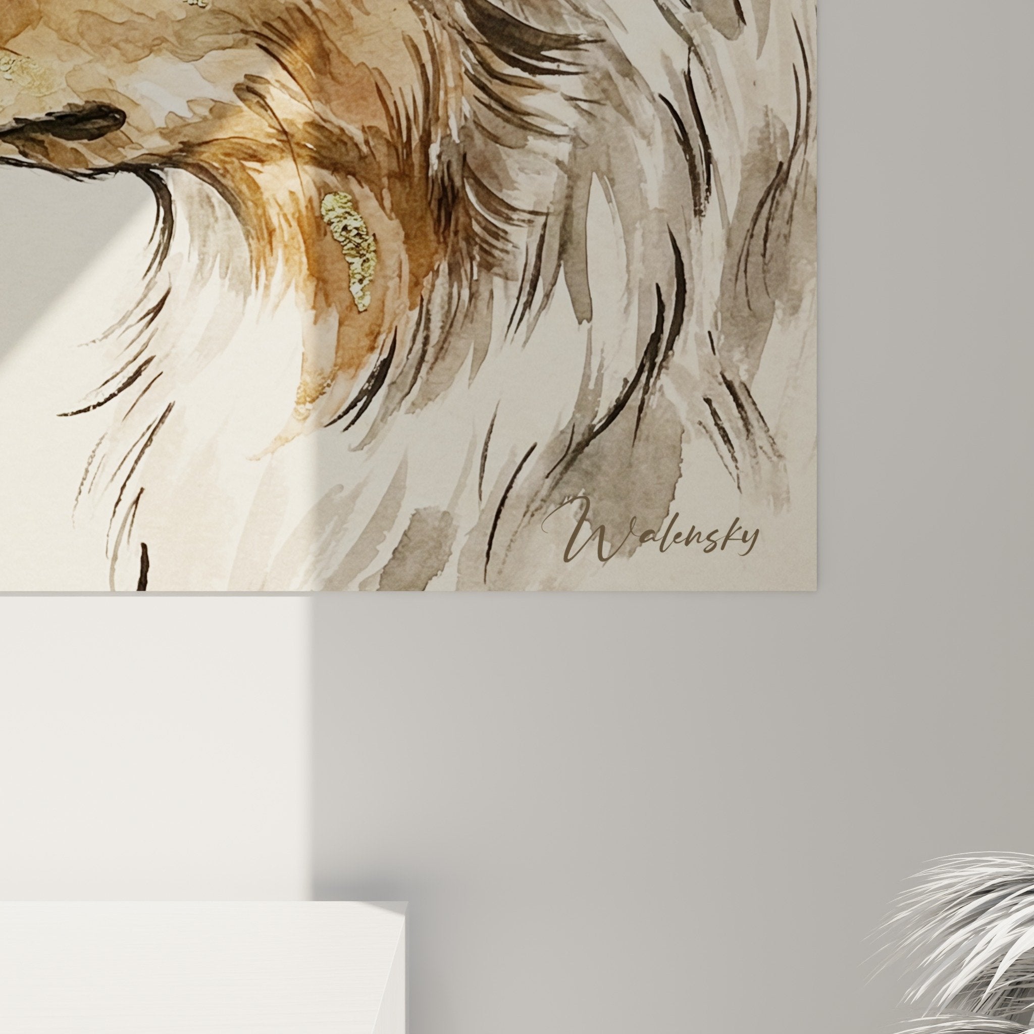 Vue ensemble tableau berger americain miniature decoration murale art animalier salon moderne