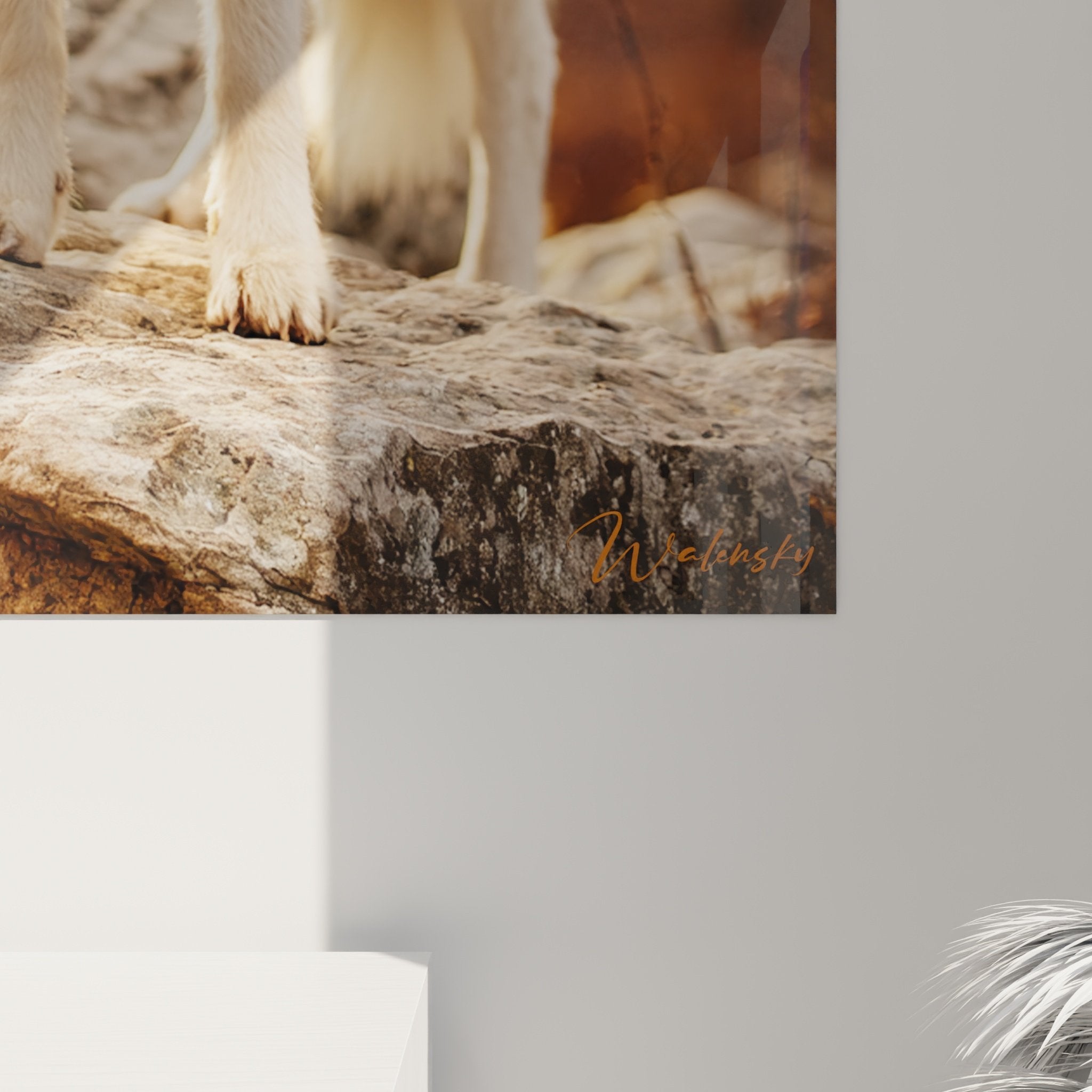 Vue ensemble tableau Berger Blanc Suisse doré, format vertical, présentation décorative murale