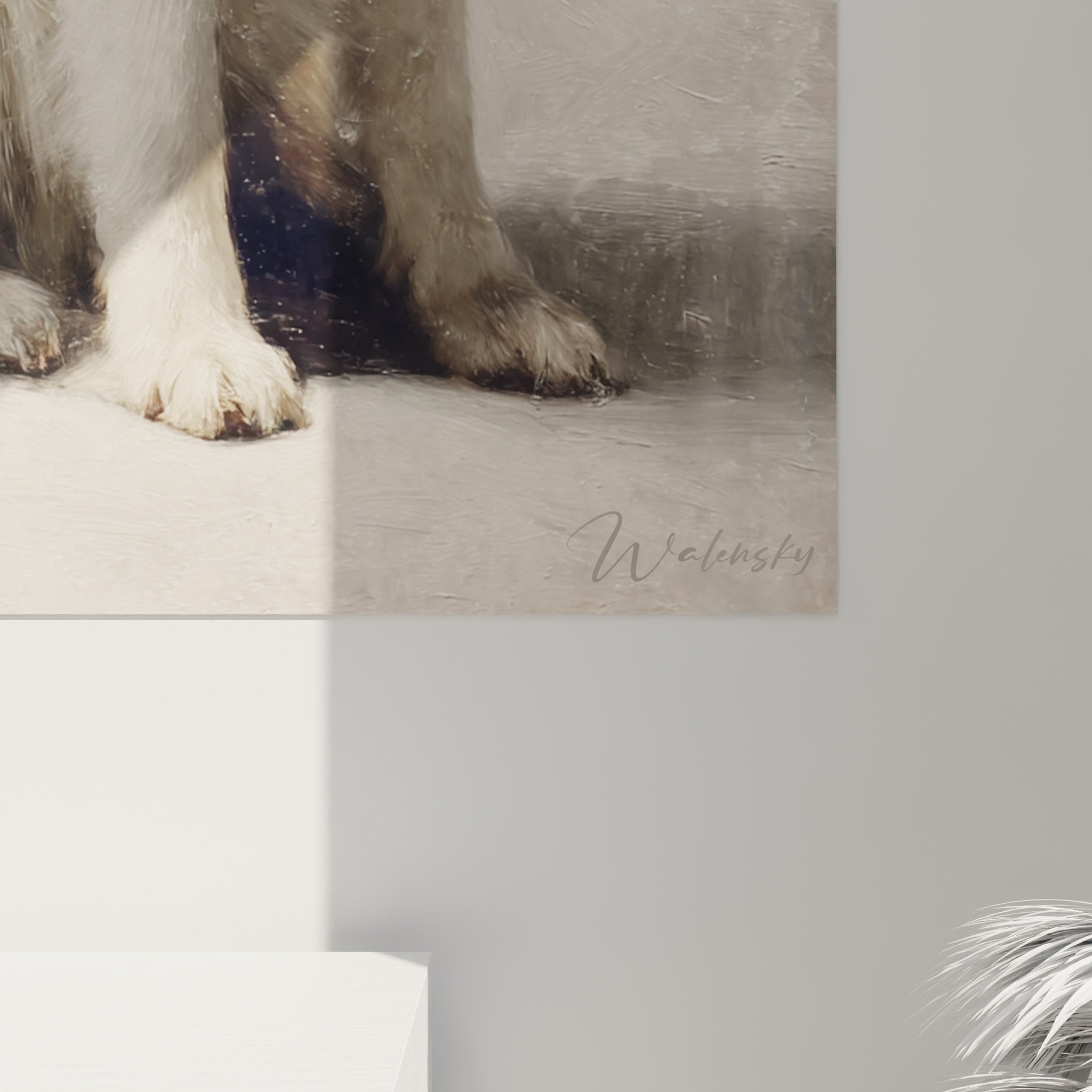 Vue ensemble tableau Berger Blanc Suisse decoration interieur portrait canin elegant