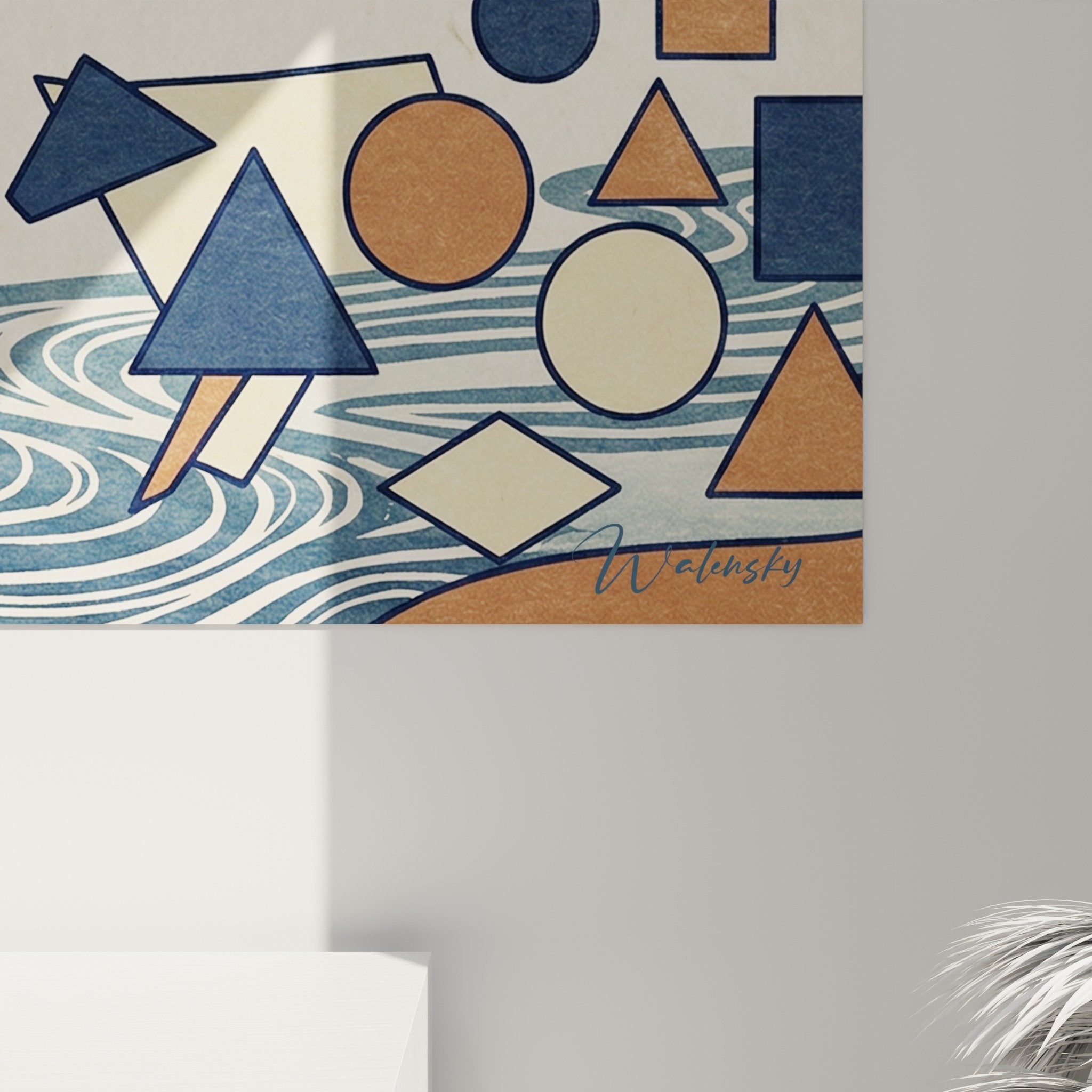 vue ensemble tableau mural berger en course elements geometriques decoration moderne salon