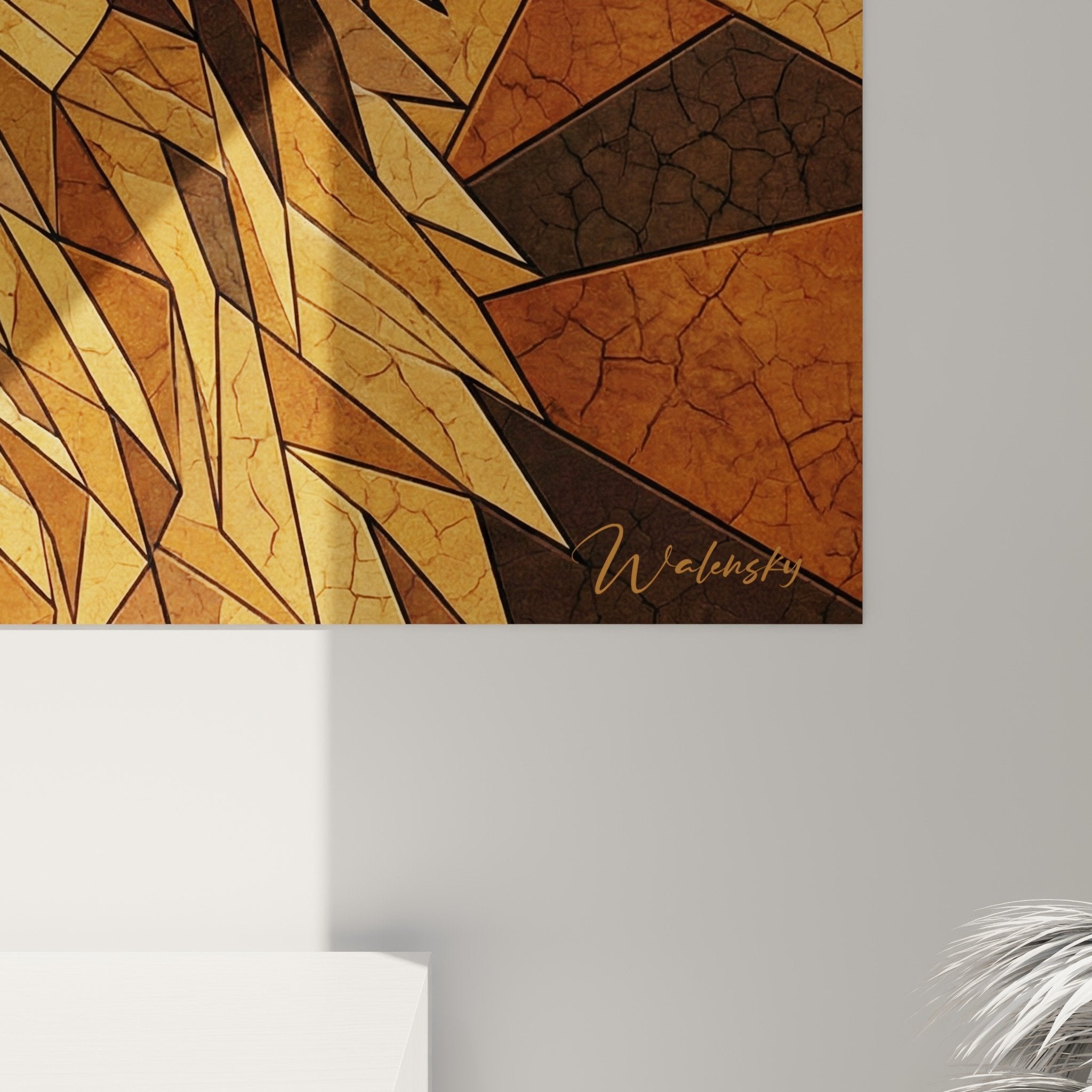 Beauceron geometric wall art warm tones contemporary living room modern home decor full view