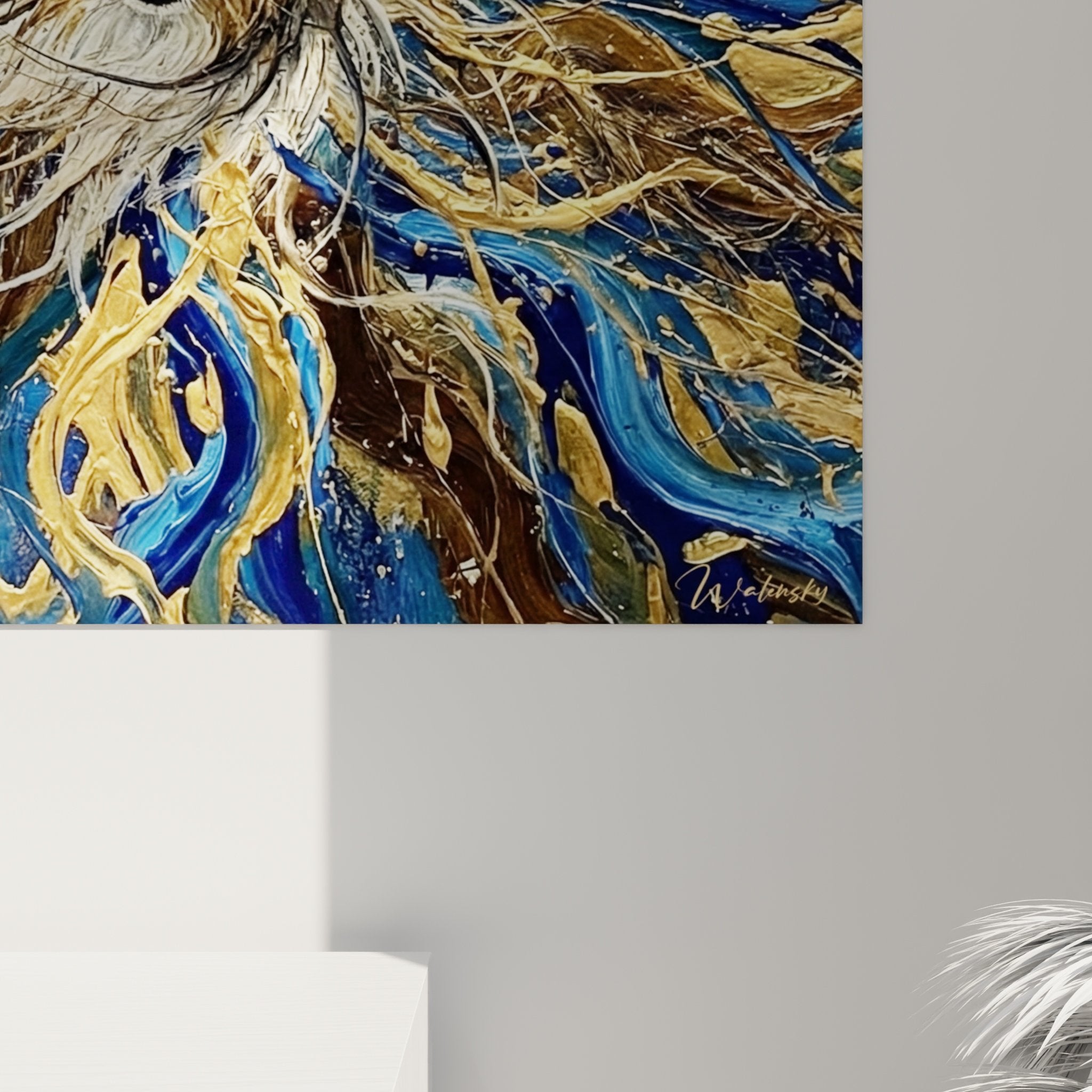 Vue ensemble tableau Berger des Shetland decoration murale salon art contemporain peinture animaliere couleurs vives