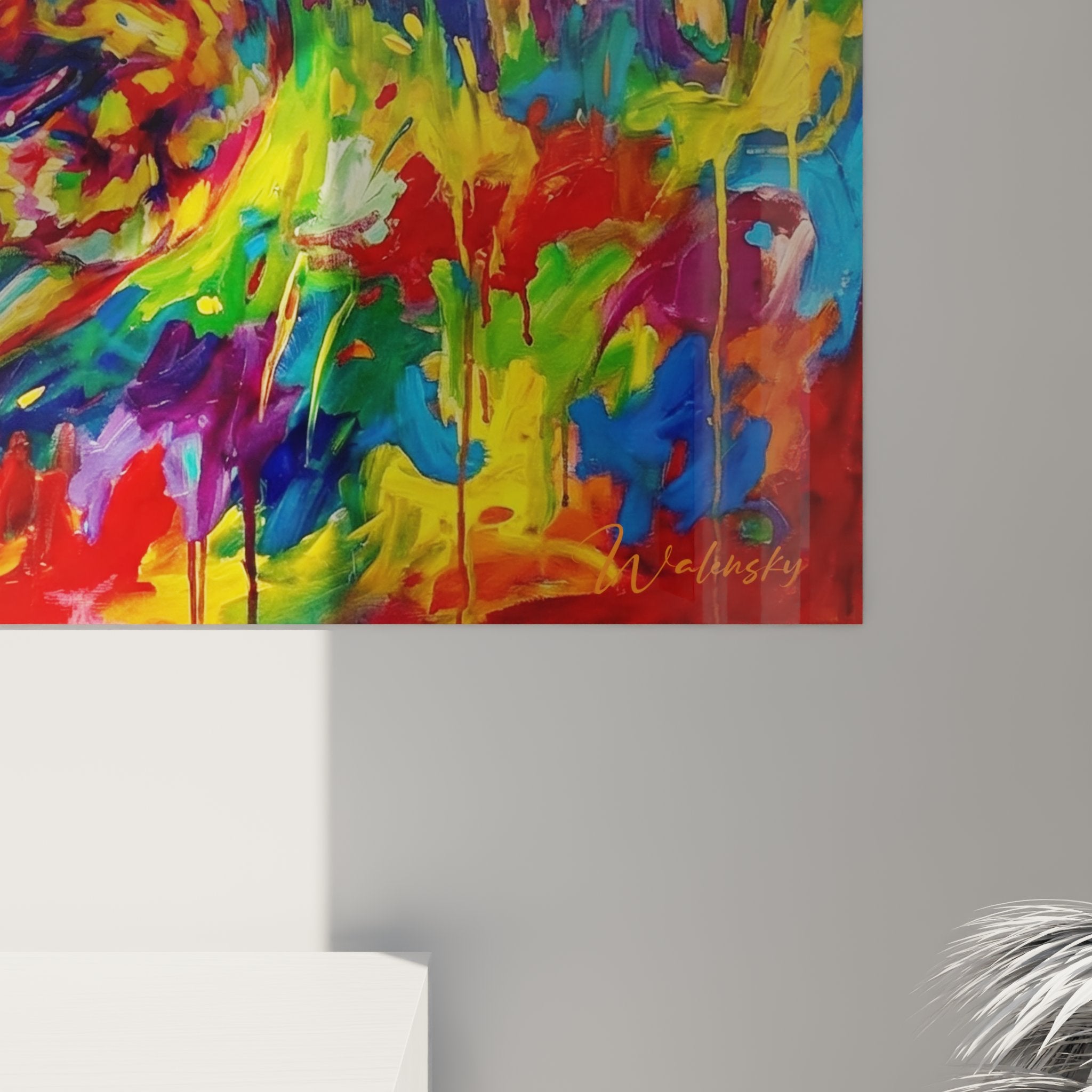 vue ensemble tableau bergers allemands multicolores style expressionniste art mural contemporain decoration
