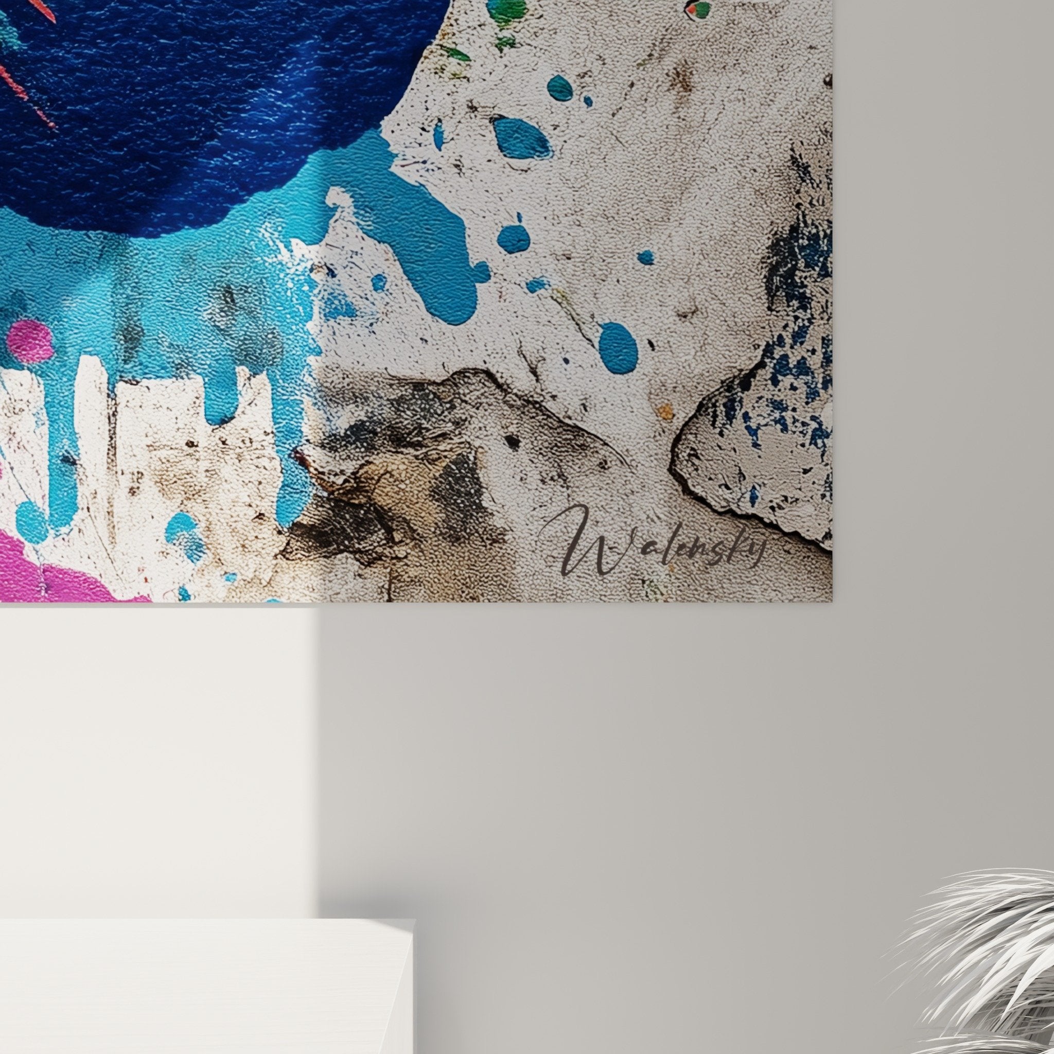 Gesamtansicht modernes mehrfarbiges Wandbild bernard-l'hermite künstlerisch zeitgenössischer Stil Dekoration