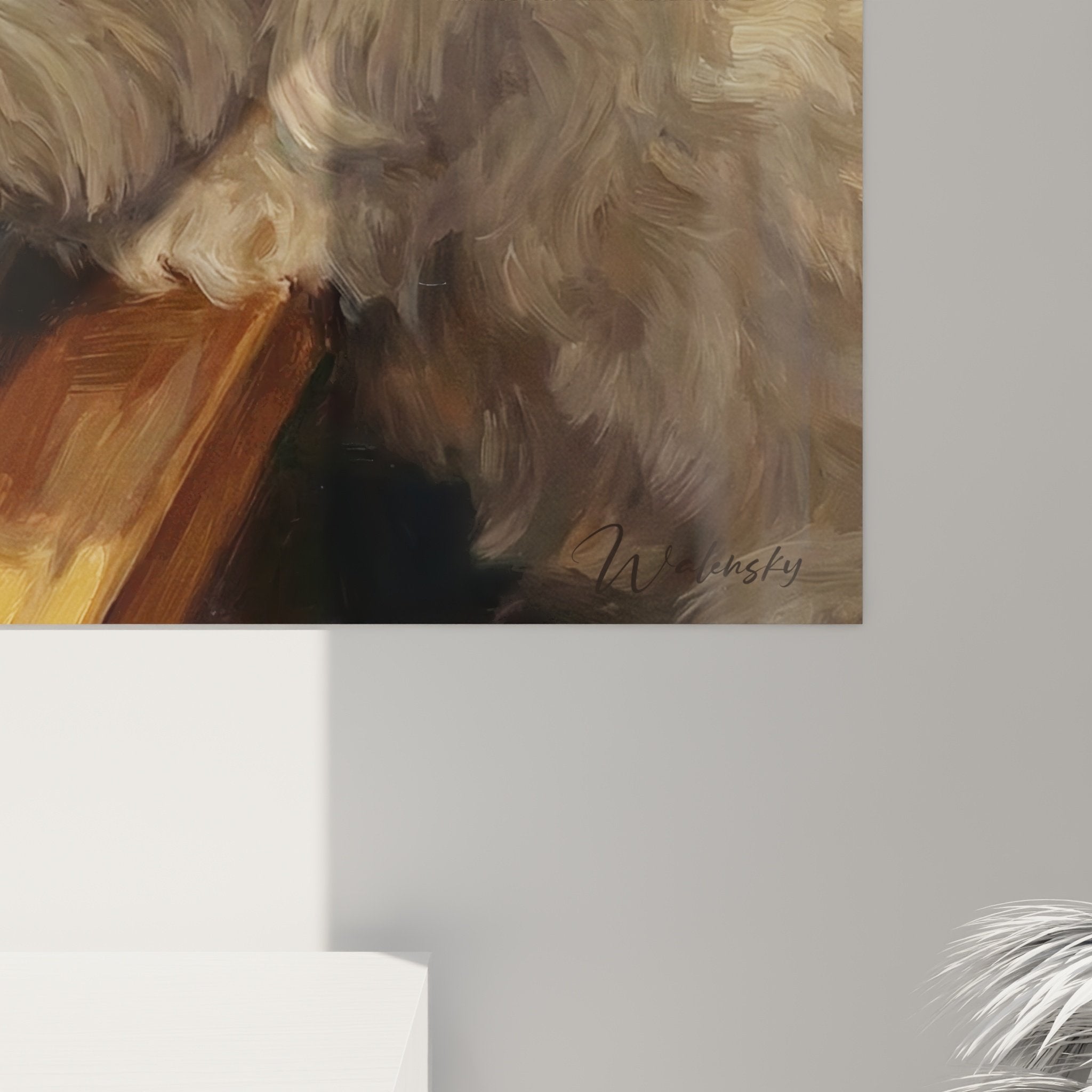 Vue ensemble tableau bichon maltais ordinateur decoration interieur moderne style contemporain