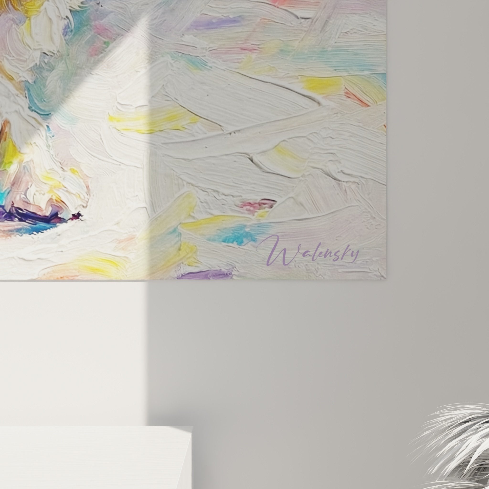 Gesamtansicht Bichon Malteser Kunstdrucke mehrfarbig in modernem Interieur künstlerische Wanddekoration