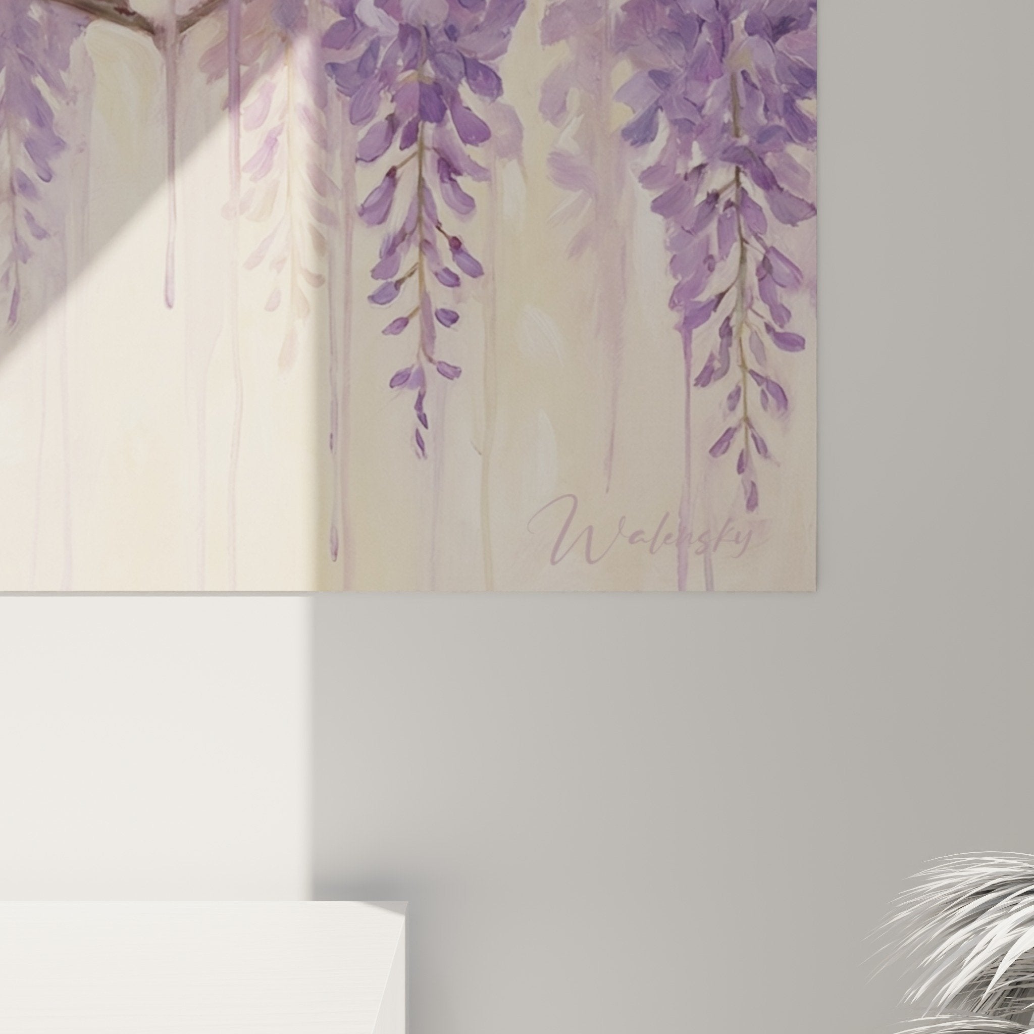 Vue ensemble tableau bonsaï déco murale violet crème style oriental zen minimaliste