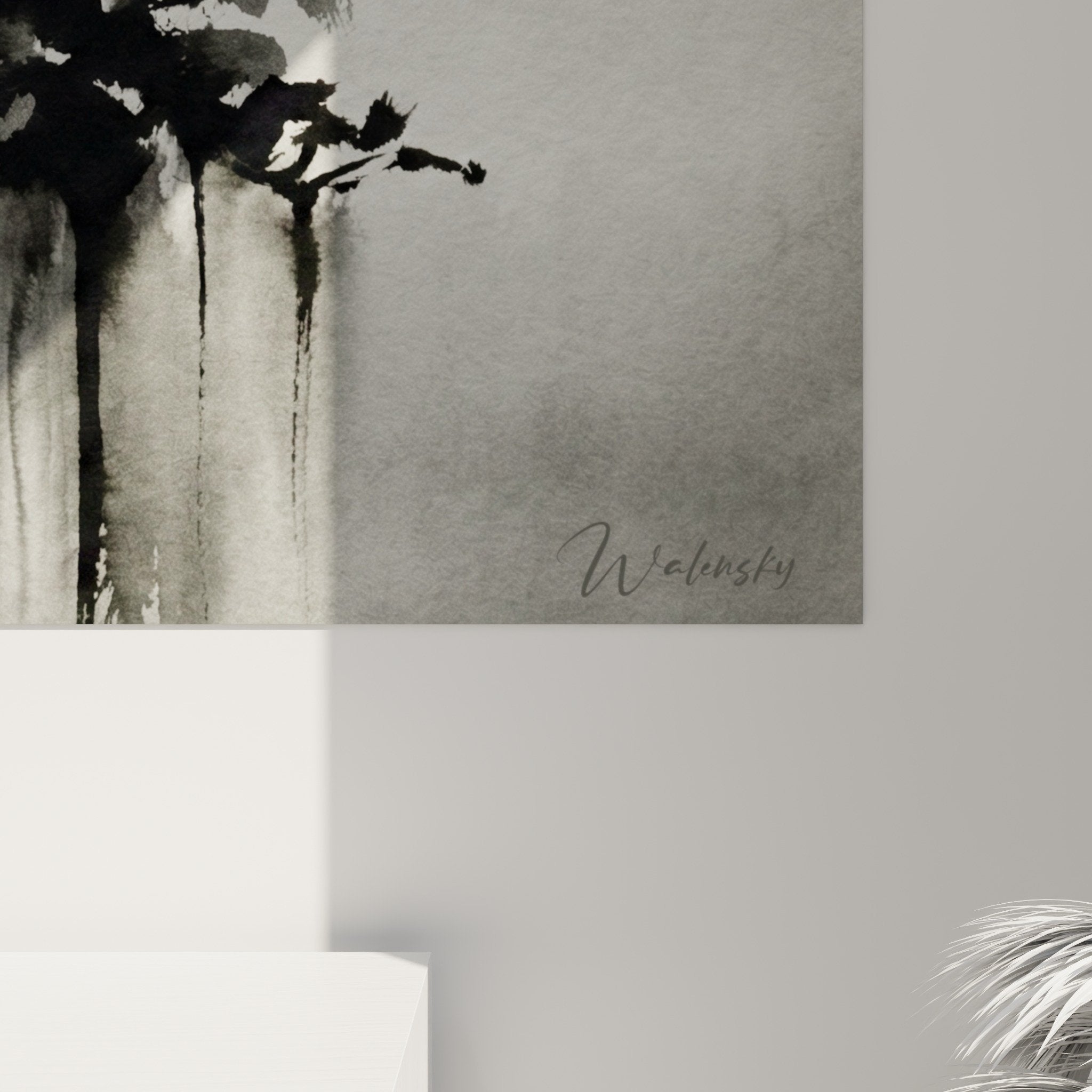Bonsai ink drip canvas art wall decor zen minimalist design