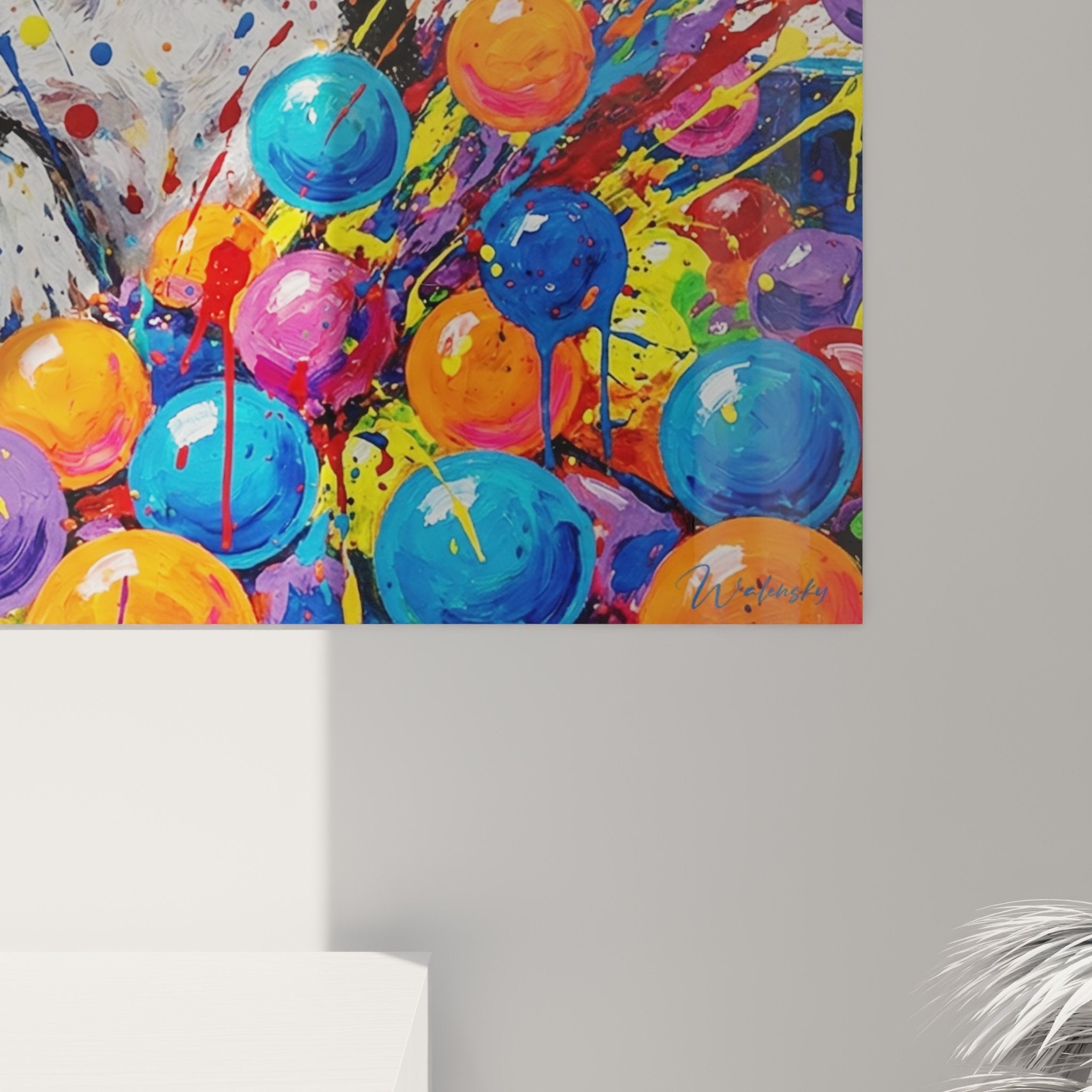 Vue ensemble tableau boston terrier explosion couleurs decoration interieur contemporain