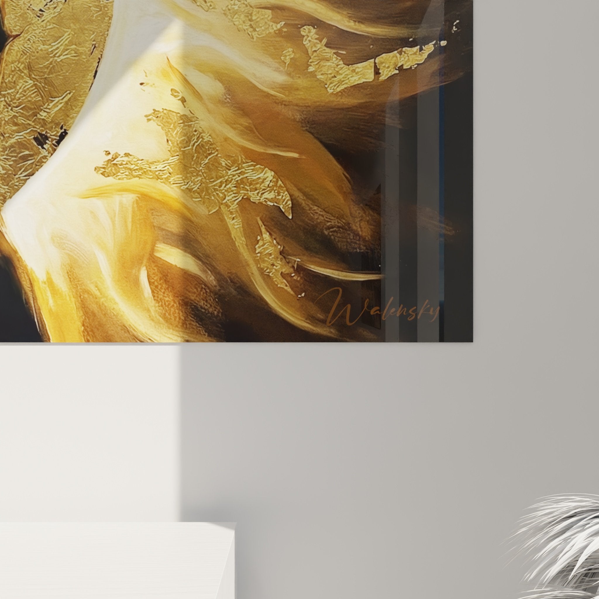 vue ensemble tableau boston terrier silhouette doree art mural salon decoration contemporaine