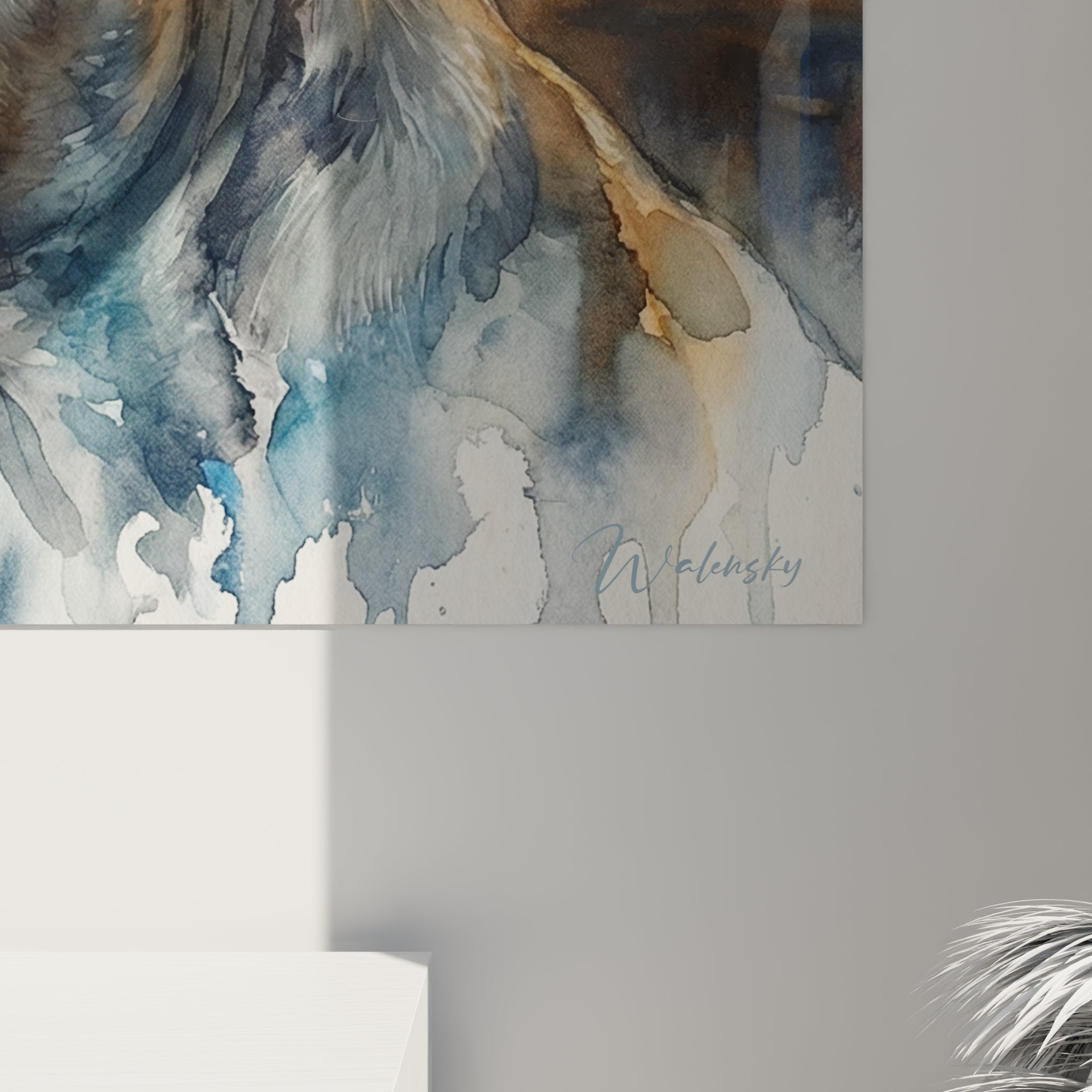 Gesamtansicht Gemälde Französische Bulldogge Fenster Regen, Wanddekoration Aquarell, kontemplativ Stil