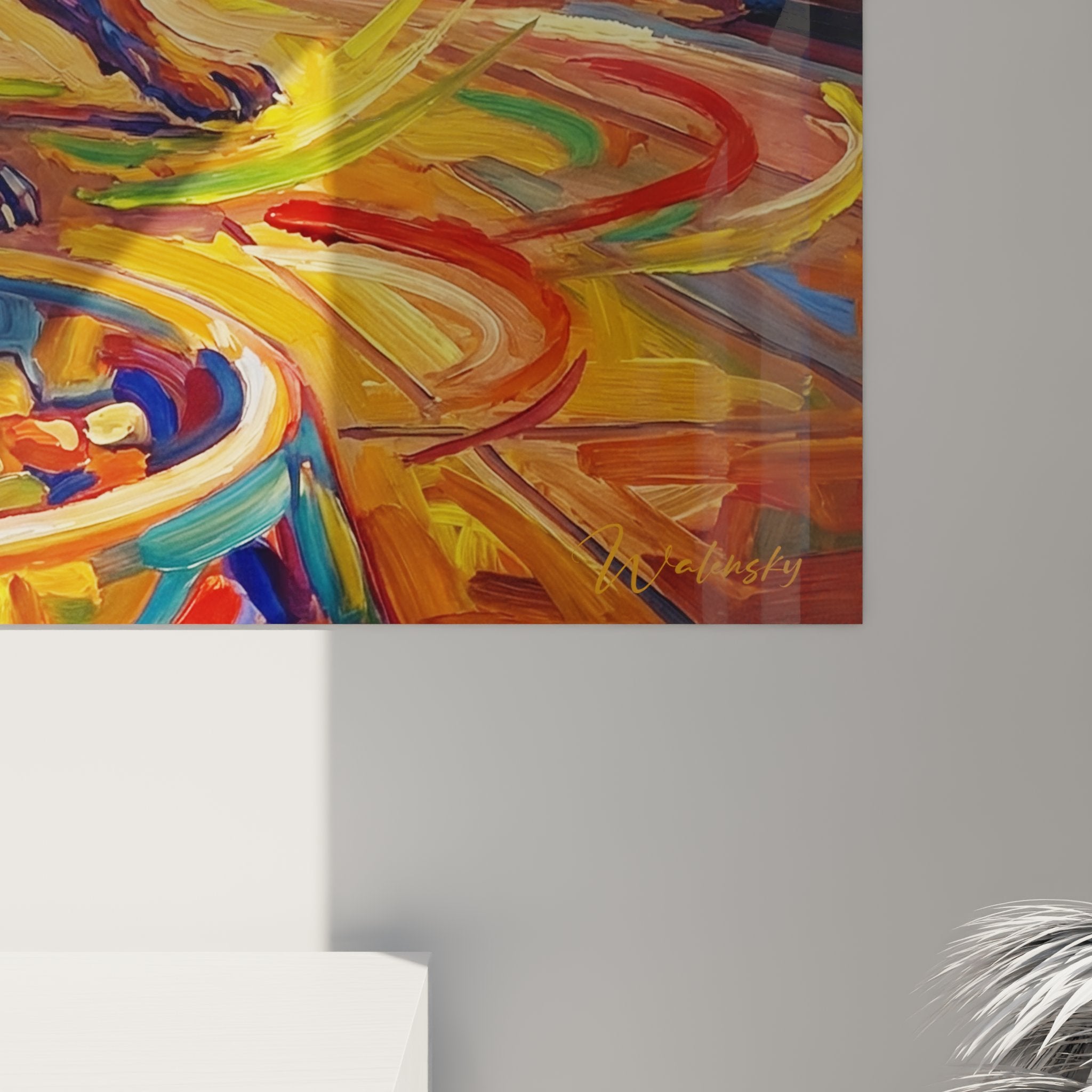 tableau mural bouledogue francais cuisine moderne decoration coloree art animalier contemporain