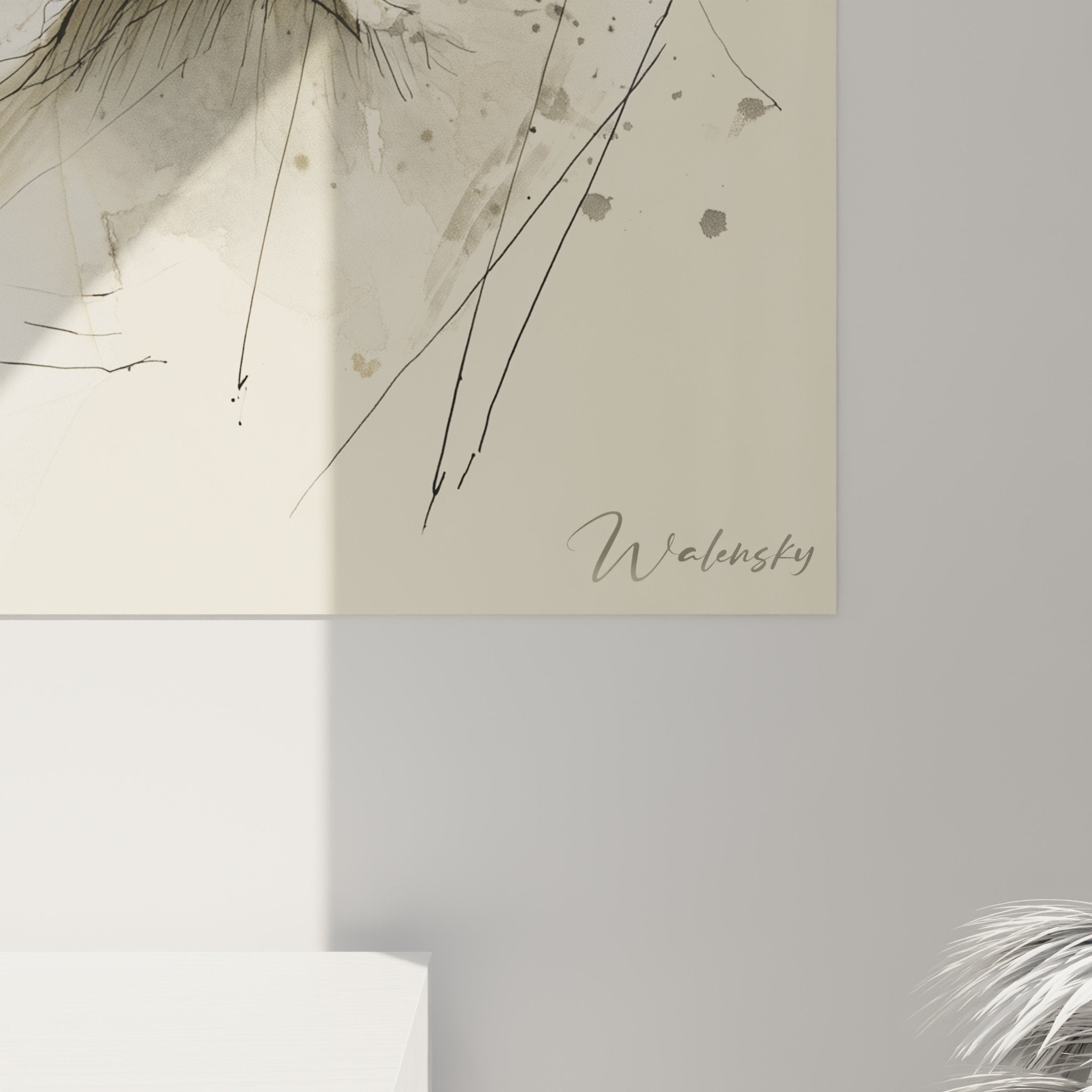 Vue ensemble tableau bouledogue anglais mural decoration portrait artistique aquarelle tons neutres