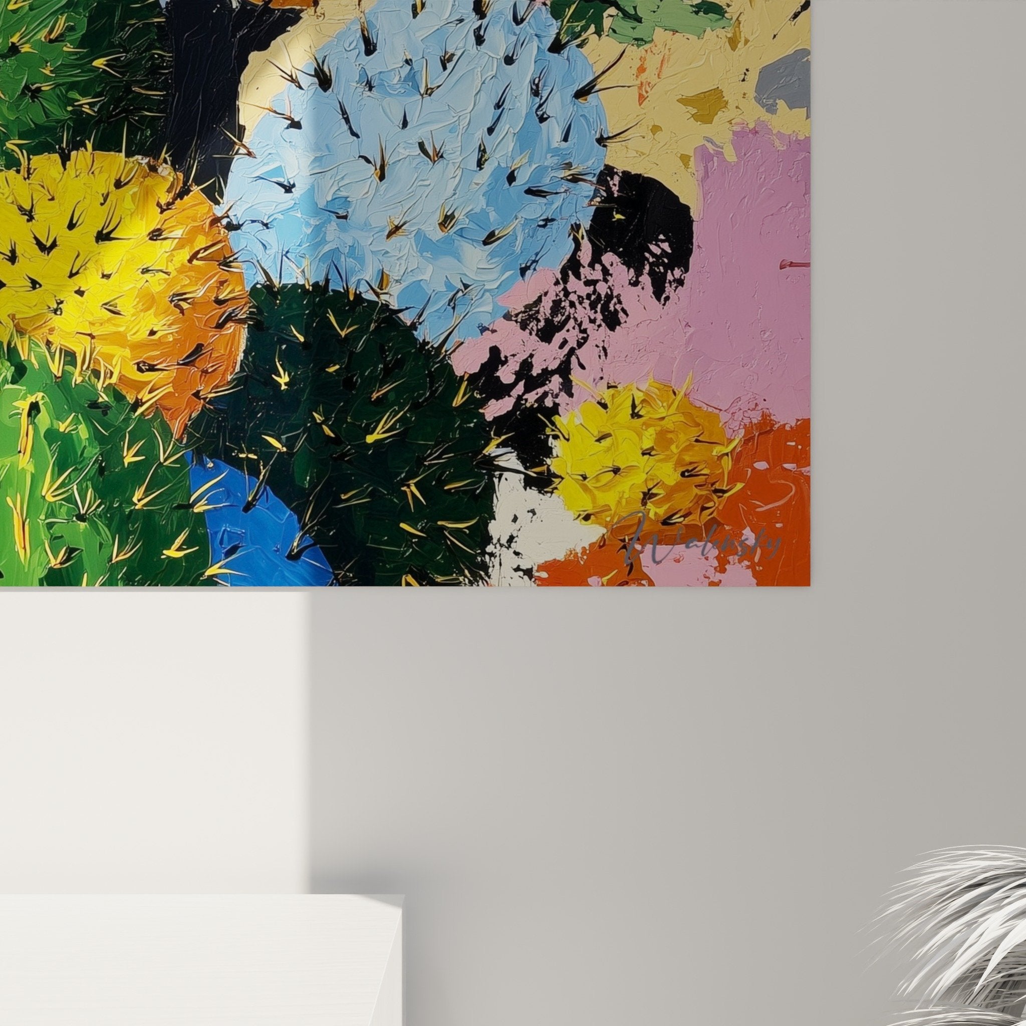 Gesamtansicht kubistisches Blumenbild Farbexplosion geometrische Komposition moderne Kunst