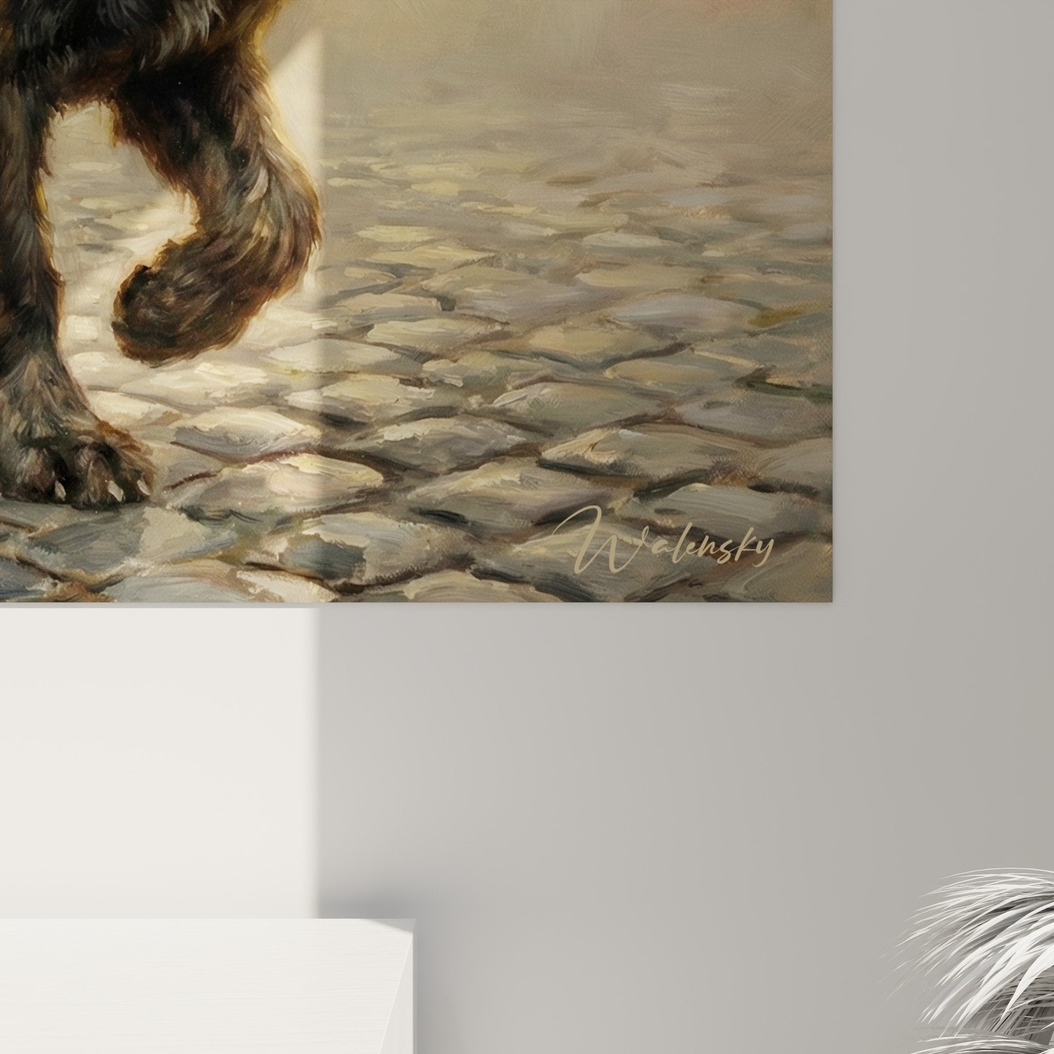 Vista d'insieme quadro murale Bovaro delle Fiandre scena strada pavimentata epoca tradizione rurale
