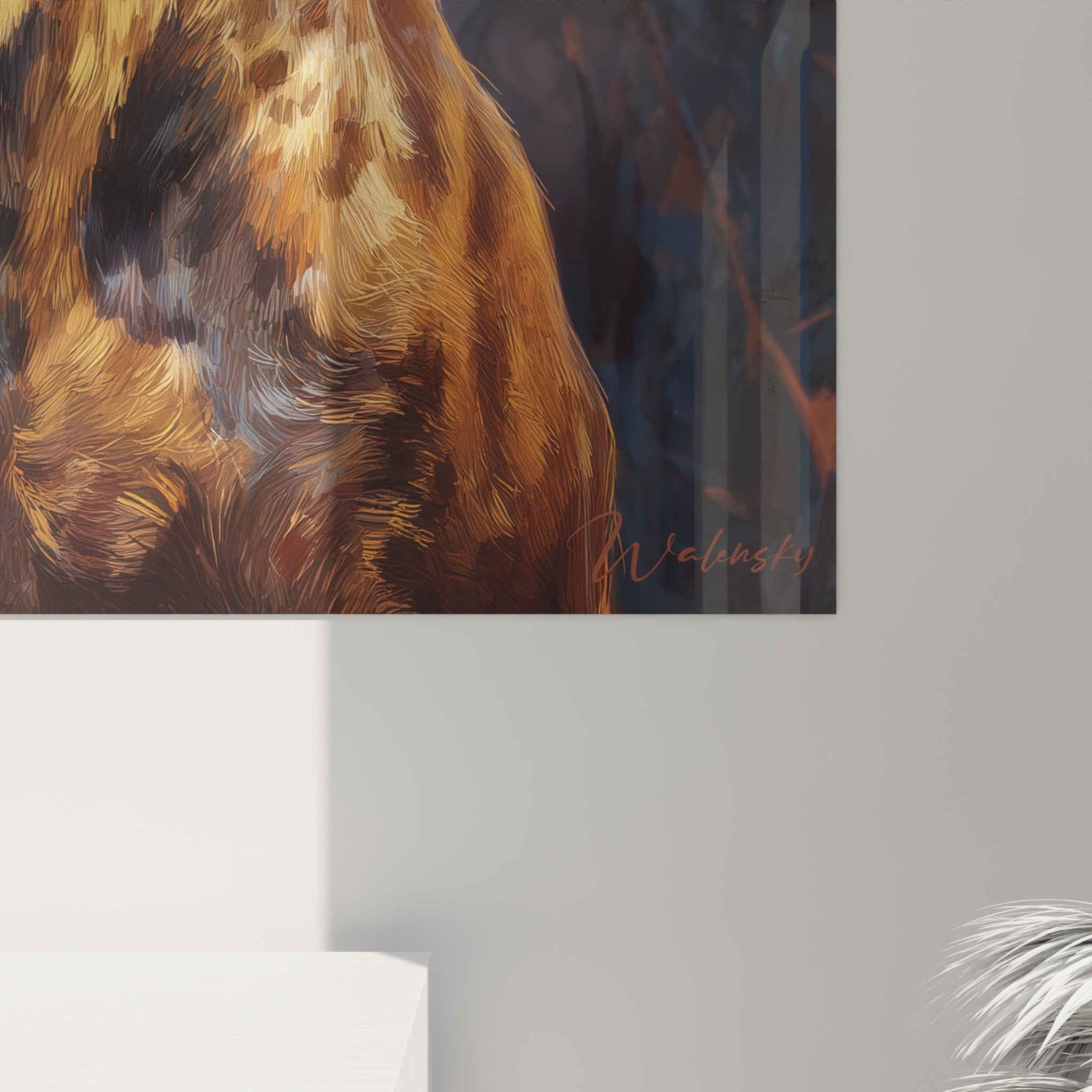 Vue d'ensemble tableau mural Braque Allemand profil contemplatif ambiance dorée décoration intérieur