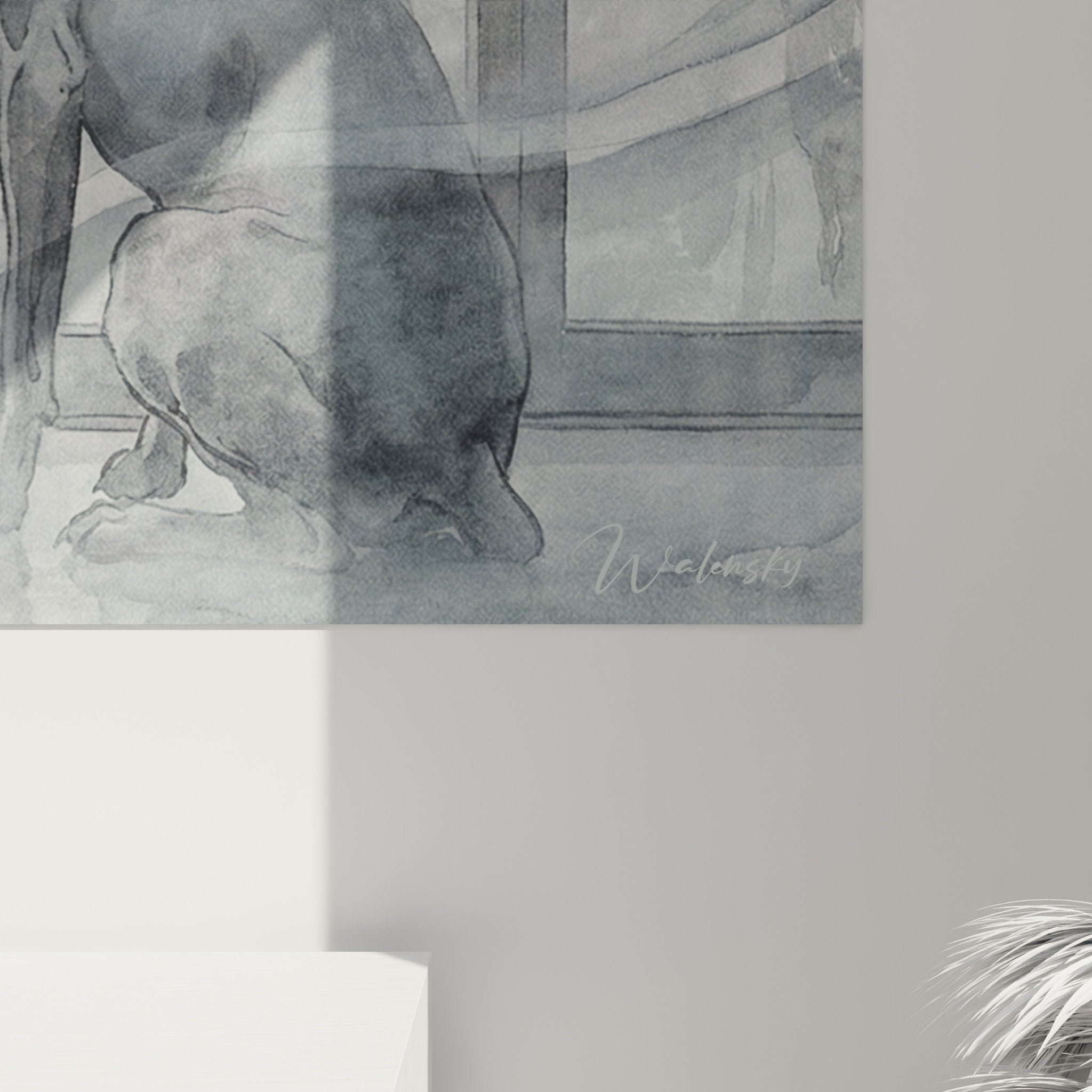 Vista complessiva dipinto acquerello Braque di Weimar contemplazione pioggia decorazione interna moderna grigio