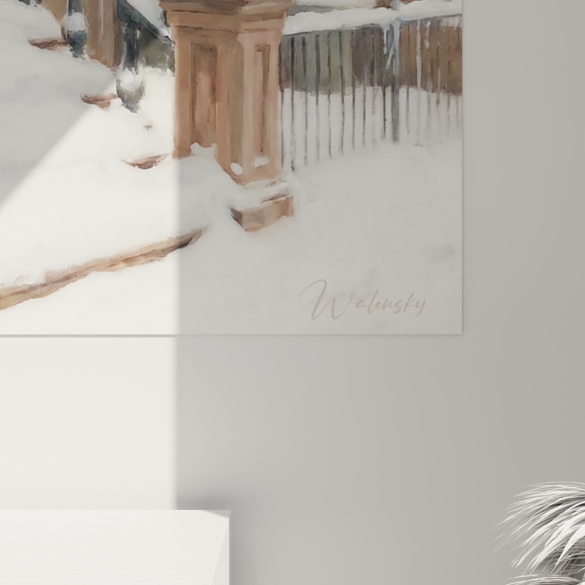 Vue ensemble tableau escaliers Brooklyn neige hiver decoration interieur moderne