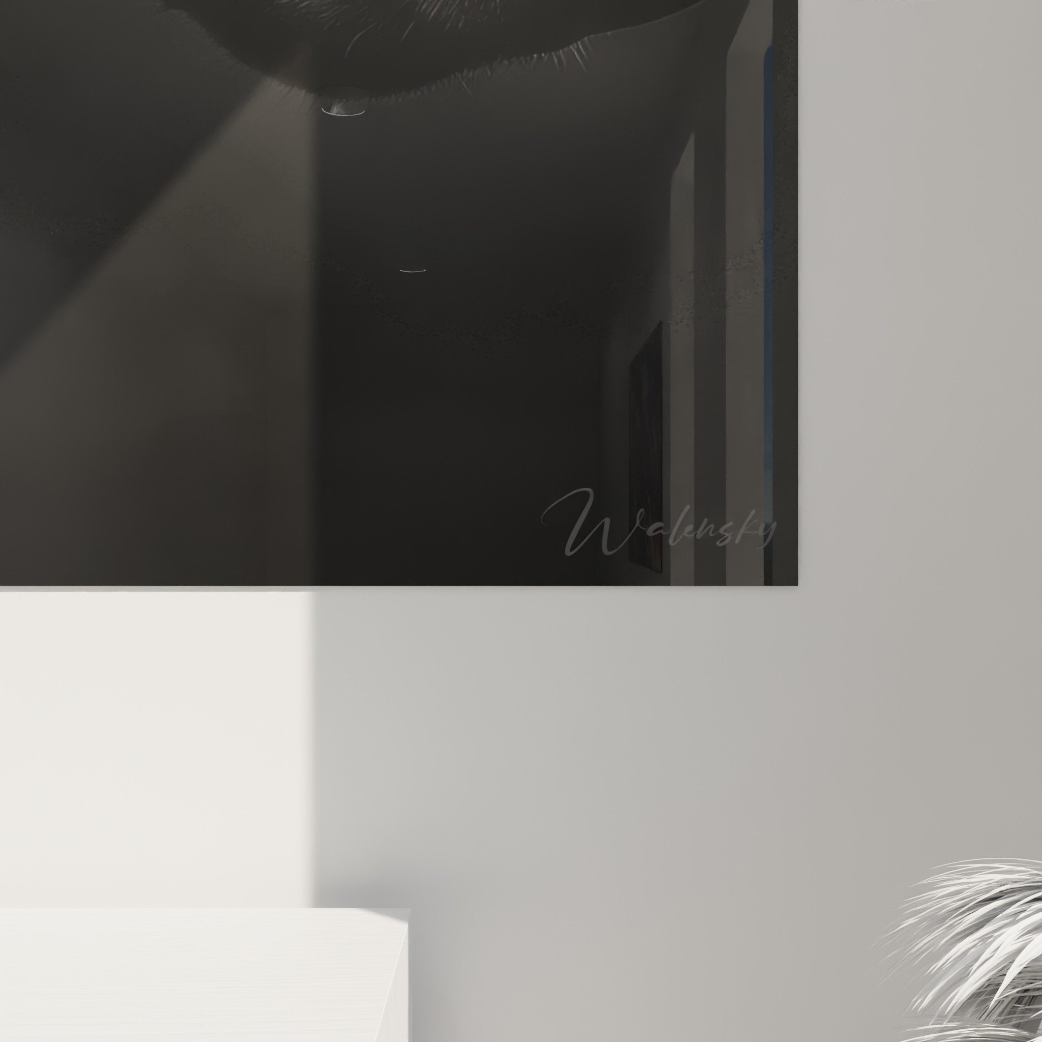 Vue ensemble tableau Bull Terrier noir blanc salon decoration murale portrait canin moderne