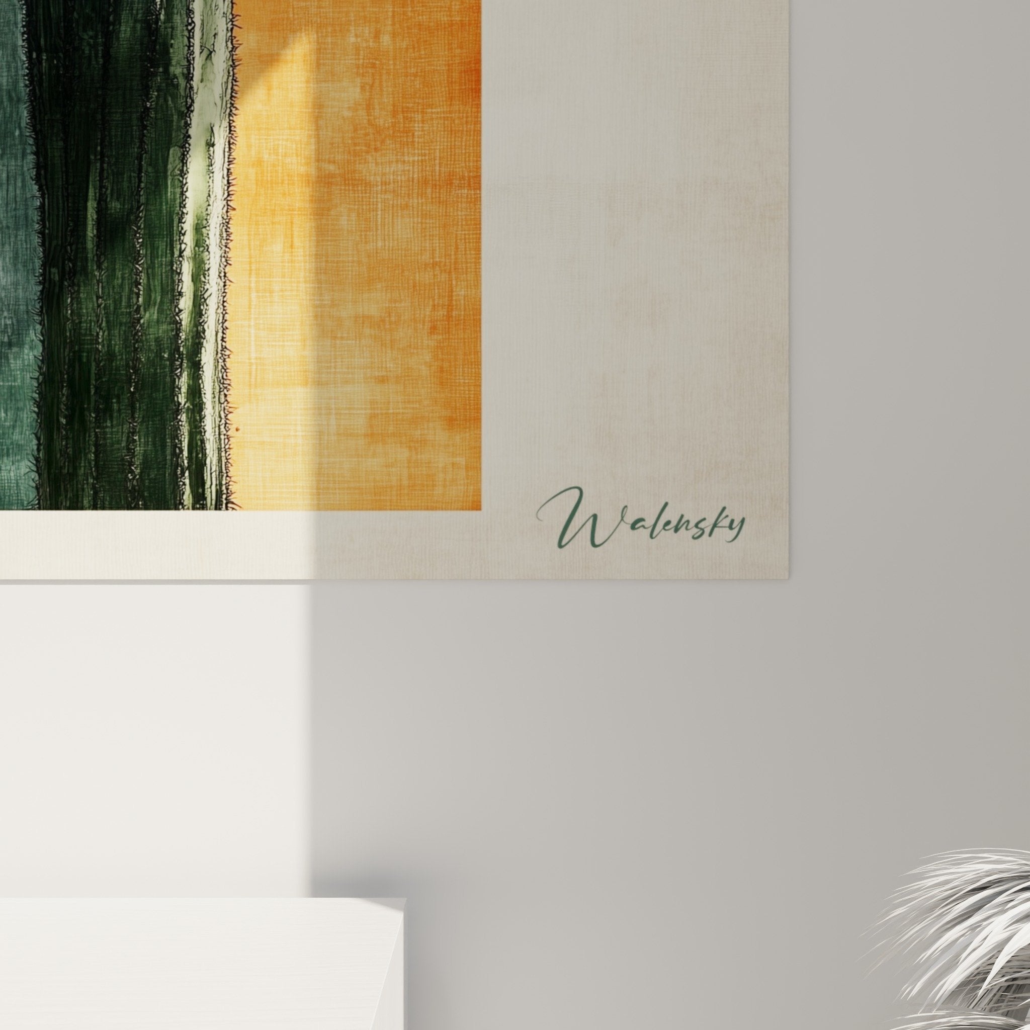 vue ensemble tableau cactus saguaro rouge orange salon decoration murale contemporaine southwestern