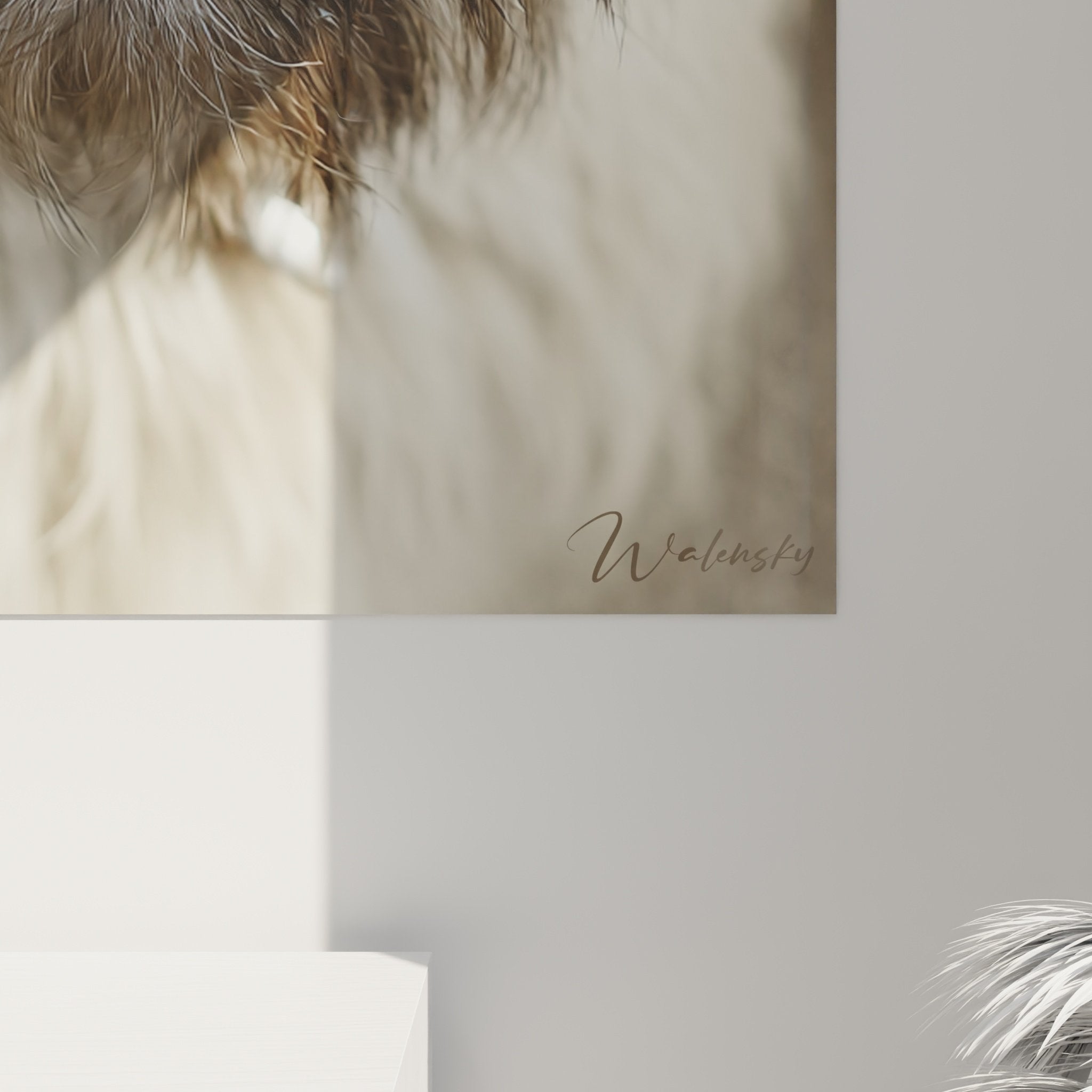 Vue ensemble tableau Cairn Terrier portrait chien décoration intérieure mur couleur neutre cadrage intimiste