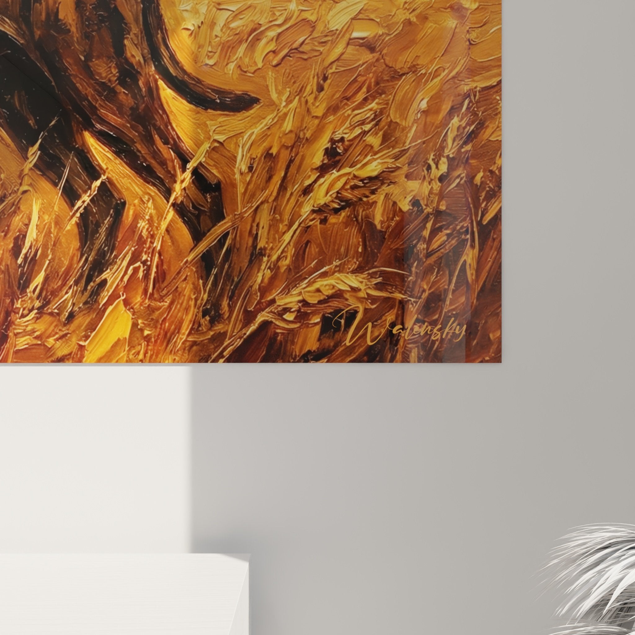 Vue ensemble tableau cane corso prairie coucher soleil decoration interieur salon style champetre naturel