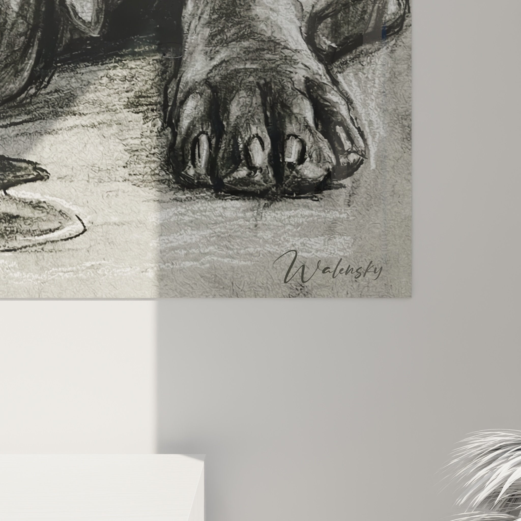 Vue ensemble tableau Cane Corso allongé art mural déco intérieur style contemplatif monochrome