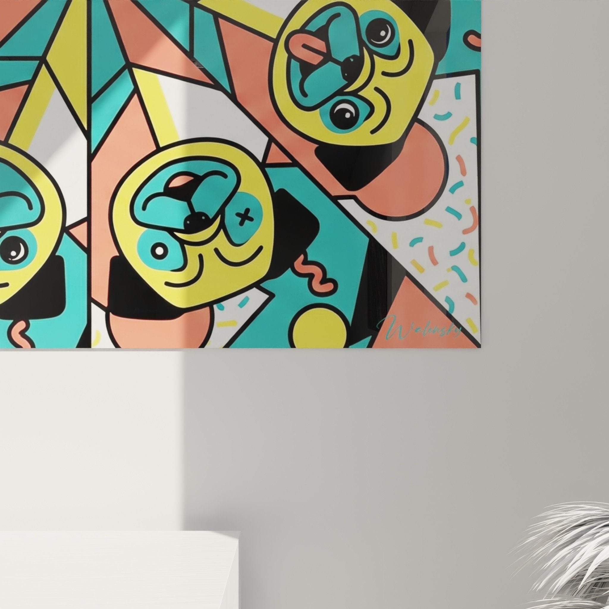 full view pug wall art kaleidoscopic composition modern interior decoration